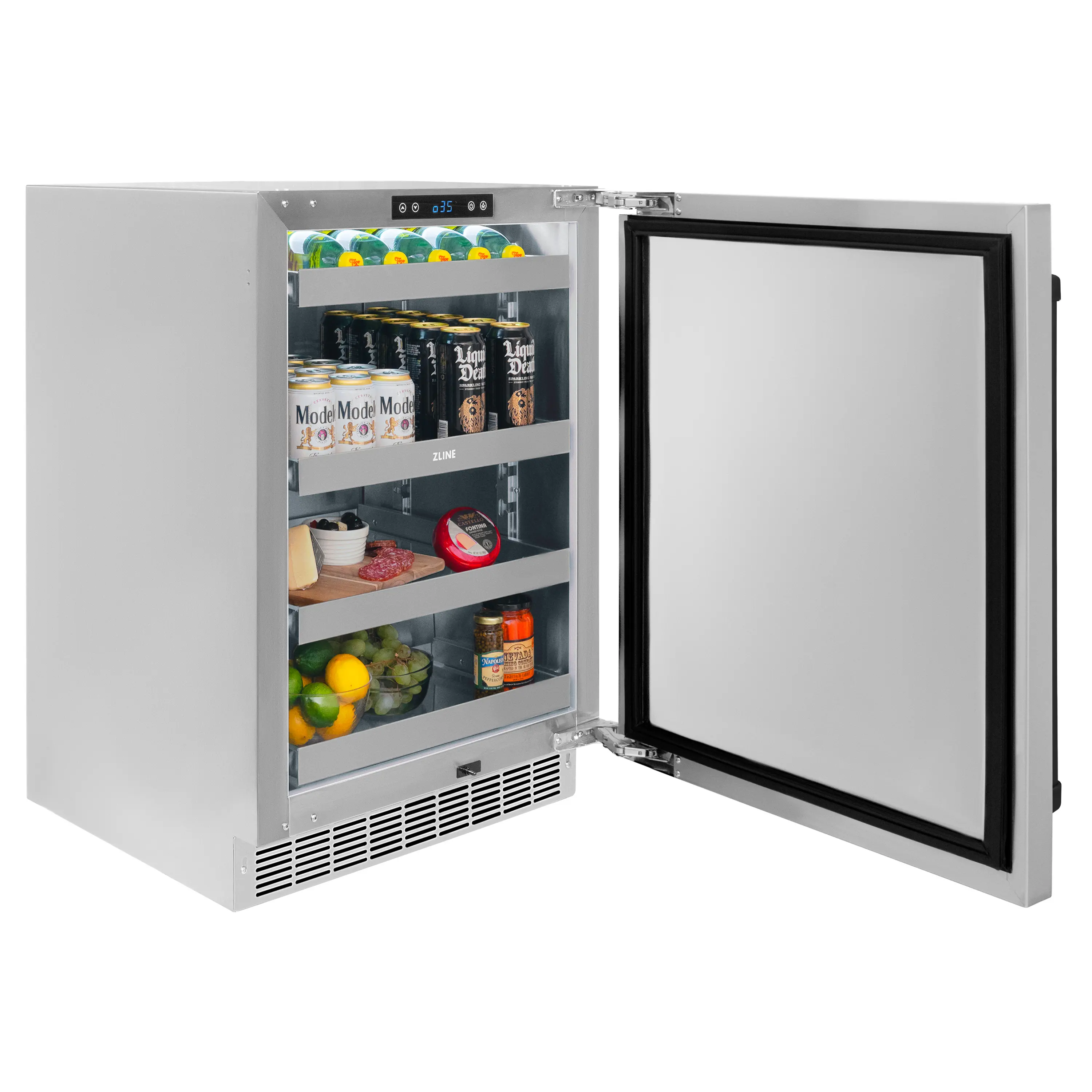 ZLINE Autograph Edition 24-Inch Touchstone 151 Can Indoor/Outdoor Beverage Fridge With Solid Stainless Steel Door And Matte Black Handle (RBSOZ-ST-24-MB) - Image 5