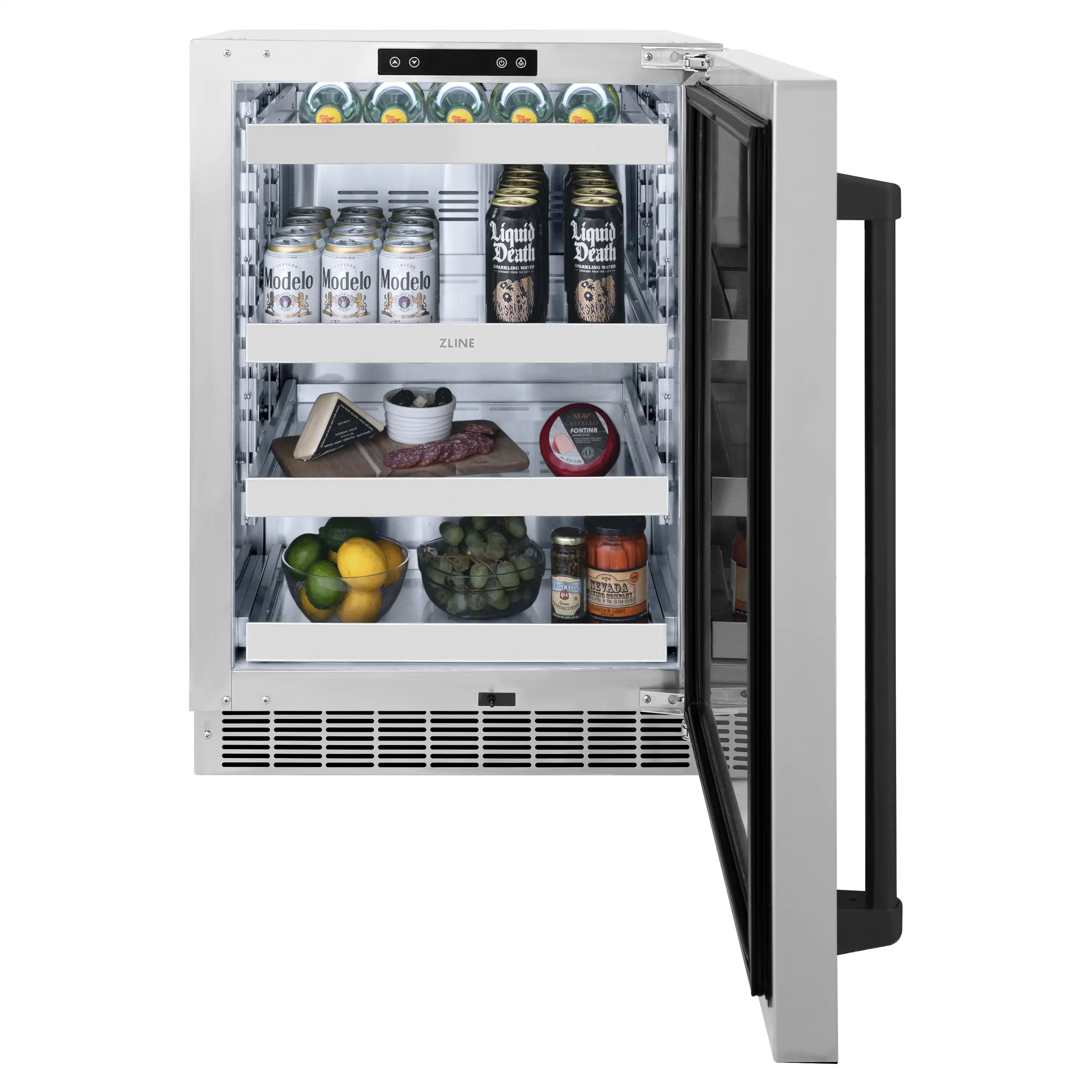 ZLINE Autograph Edition 24-Inch Touchstone 151 Can Indoor/Outdoor Beverage Fridge With Solid Stainless Steel Door And Matte Black Handle (RBSOZ-ST-24-MB) - Image 6