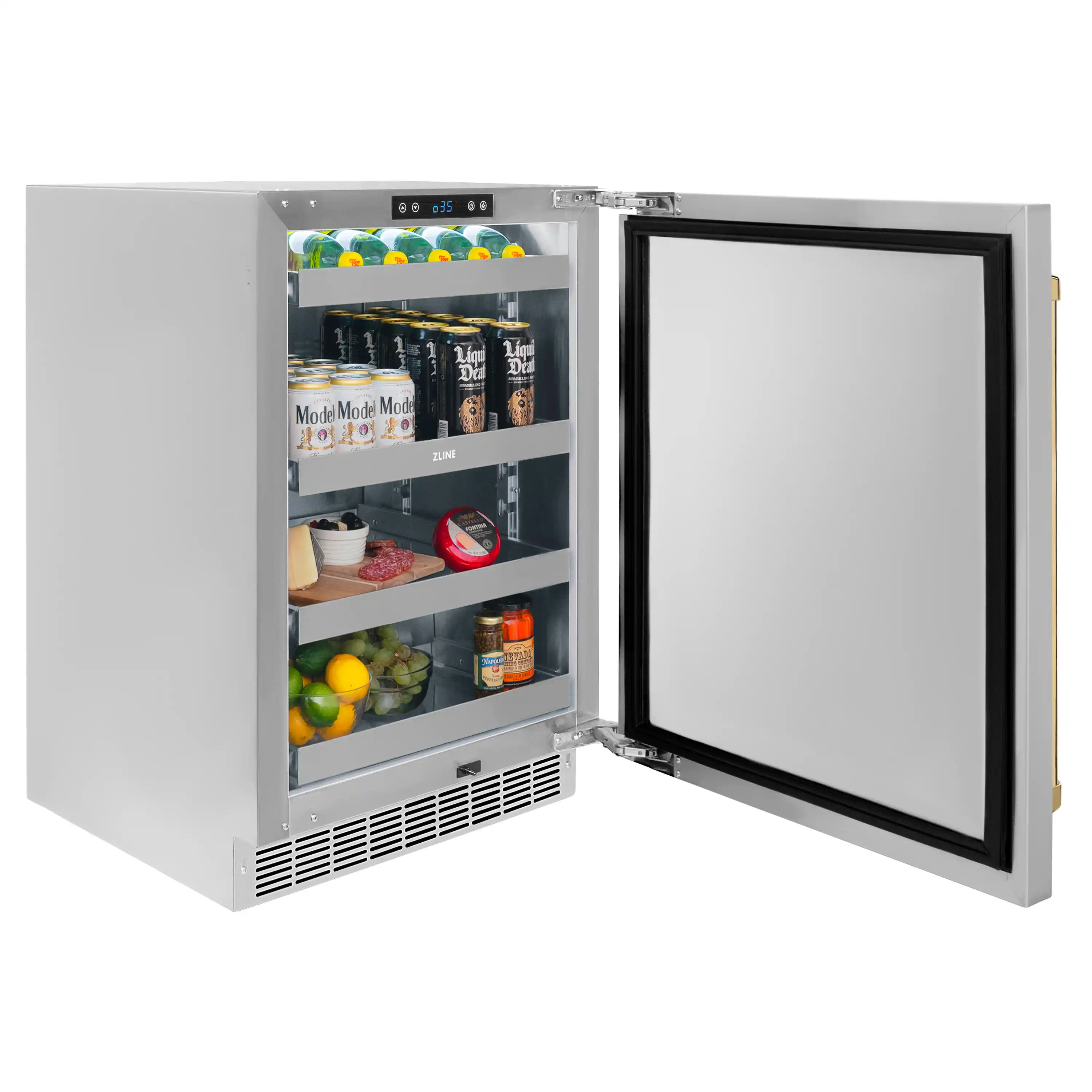 ZLINE Autograph Edition 24-Inch Touchstone 151 Can Indoor/Outdoor Beverage Fridge With Solid Stainless Steel Door And Polished Gold Handle (RBSOZ-ST-24-G) - Image 5