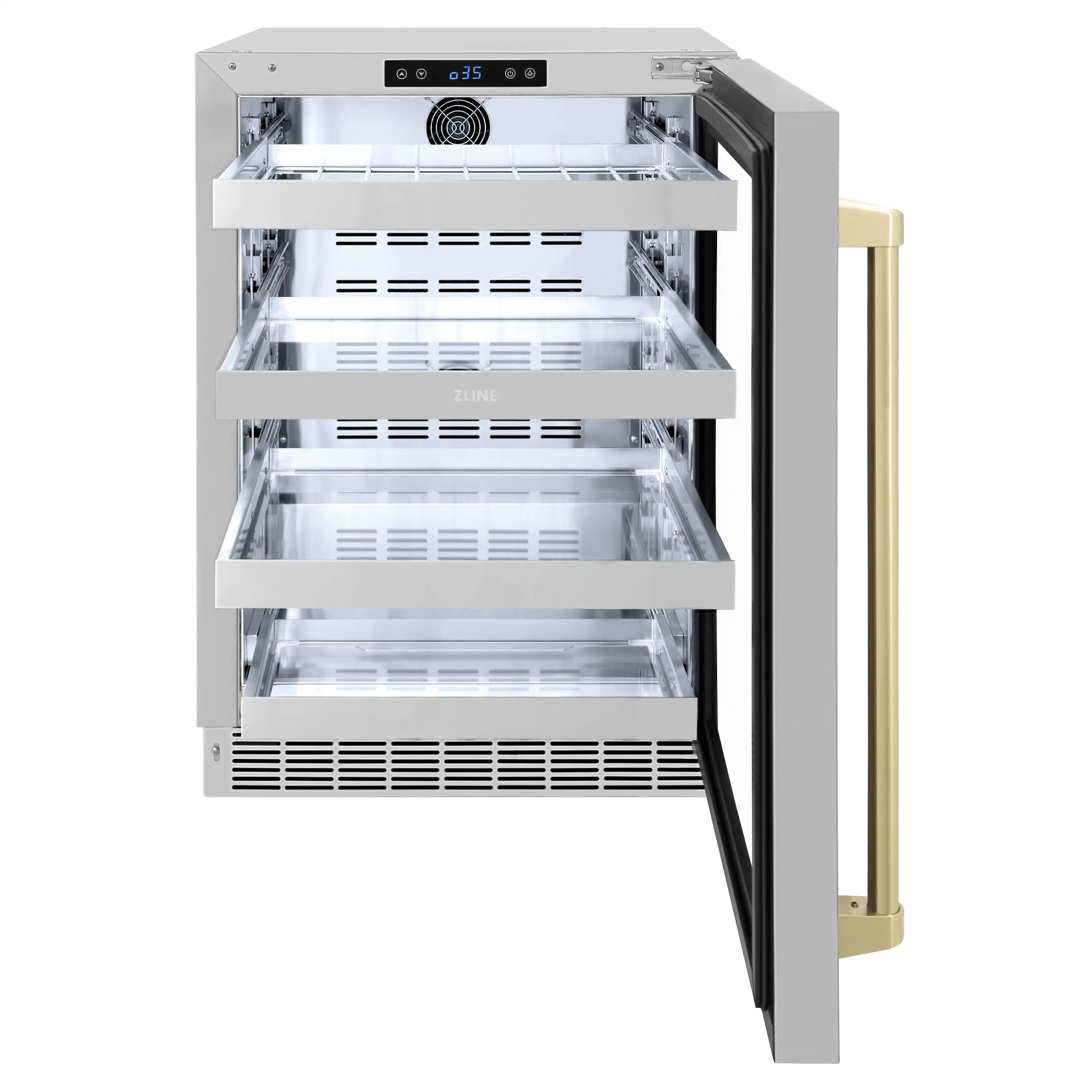 ZLINE Autograph Edition 24-Inch Touchstone 151 Can Indoor/Outdoor Beverage Fridge with Stainless Steel Glass Door and Champagne Bronze Handle (RBSOZ-GS-24-CB) - Image 4
