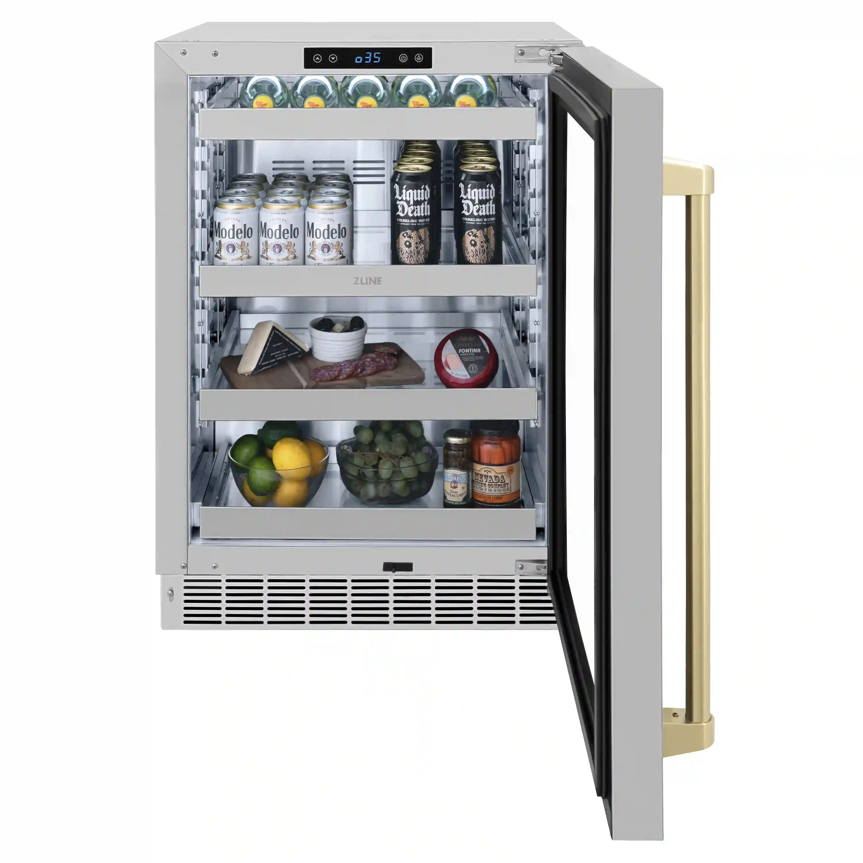 ZLINE Autograph Edition 24-Inch Touchstone 151 Can Indoor/Outdoor Beverage Fridge with Stainless Steel Glass Door and Champagne Bronze Handle (RBSOZ-GS-24-CB) - Image 5