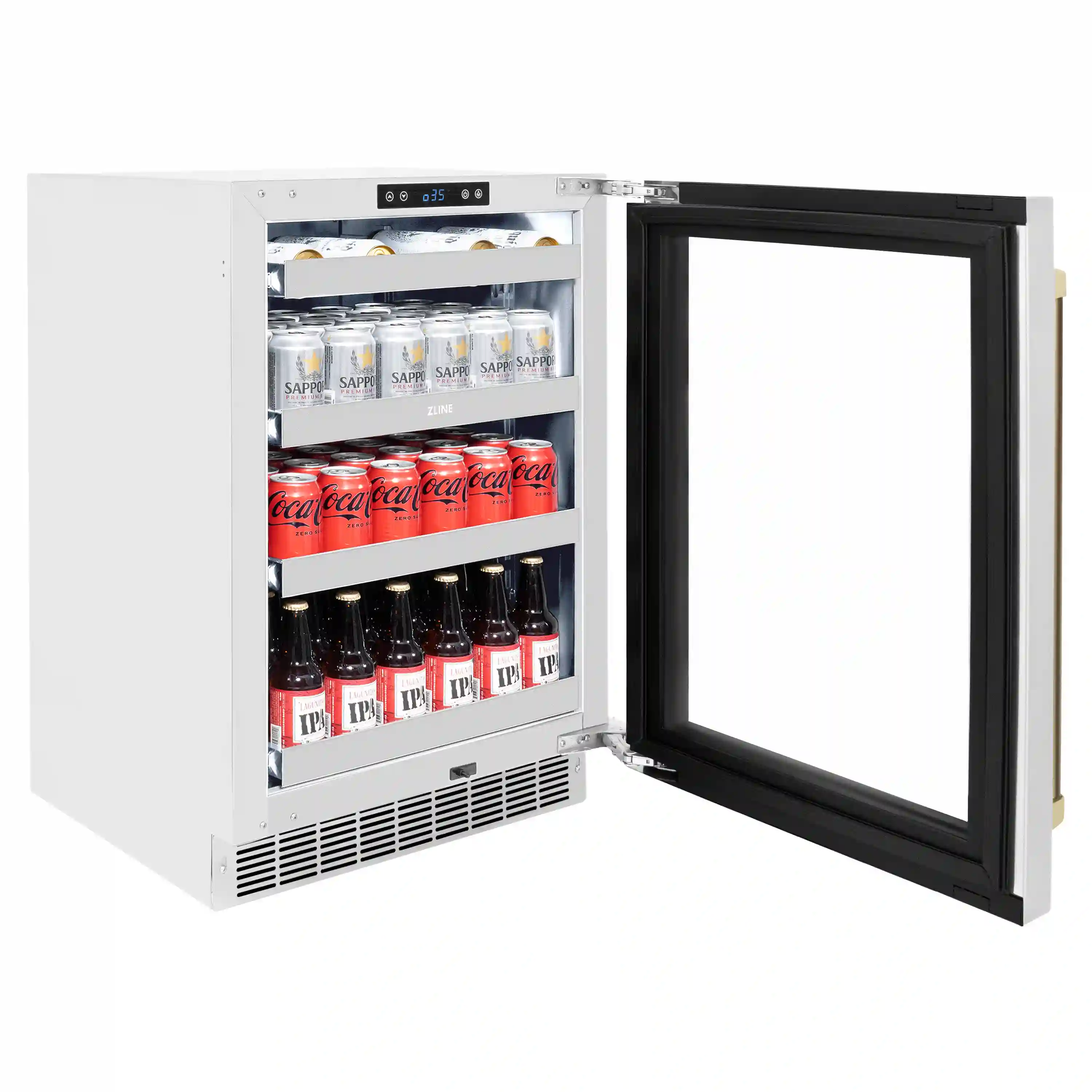 ZLINE Autograph Edition 24-Inch Touchstone 151 Can Indoor/Outdoor Beverage Fridge with Stainless Steel Glass Door and Champagne Bronze Handle (RBSOZ-GS-24-CB) - Image 6