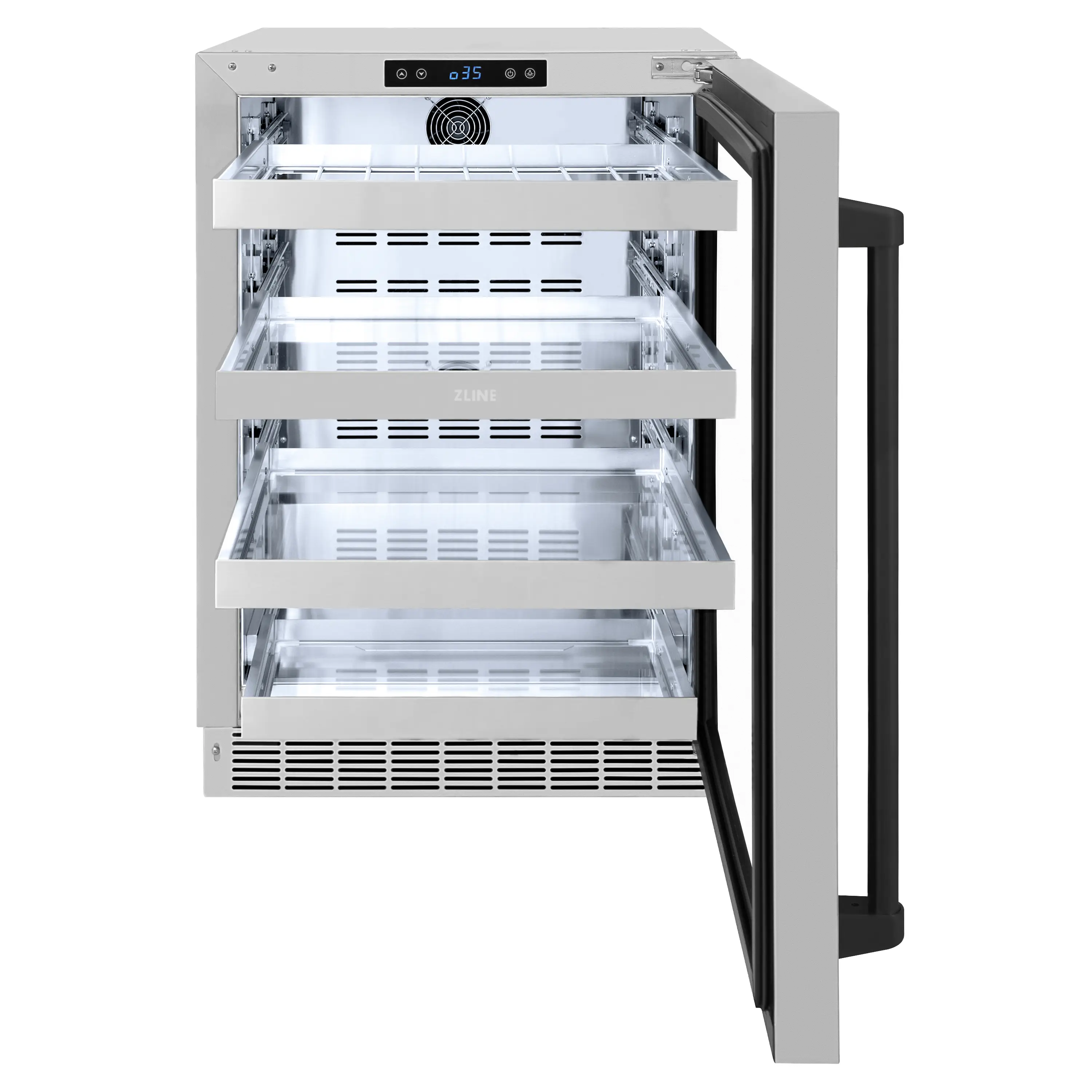 ZLINE Autograph Edition 24-Inch Touchstone 151 Can Indoor/Outdoor Beverage Fridge with Stainless Steel Glass Door and Matte Black Handle (RBSOZ-GS-24-MB) - Image 4