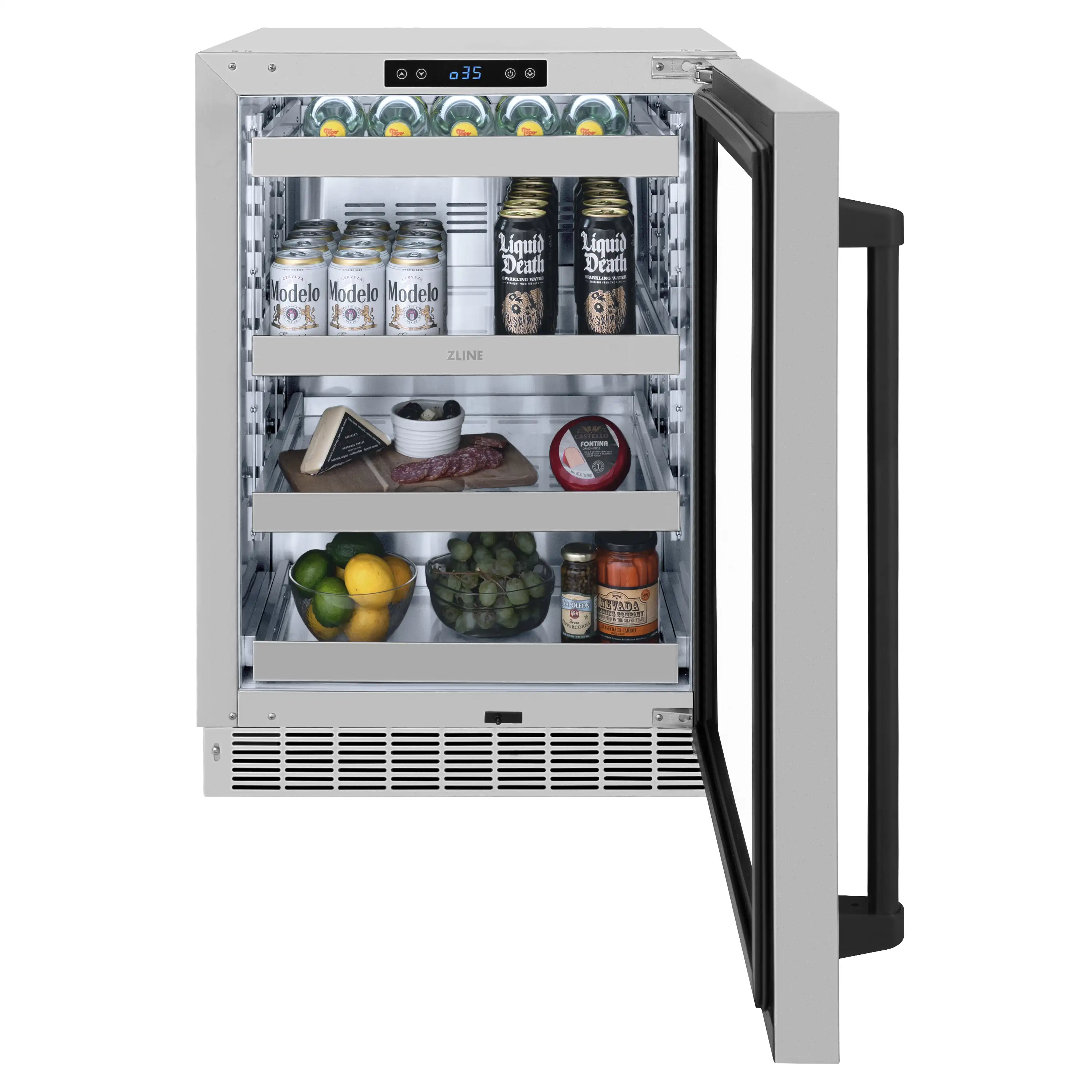 ZLINE Autograph Edition 24-Inch Touchstone 151 Can Indoor/Outdoor Beverage Fridge with Stainless Steel Glass Door and Matte Black Handle (RBSOZ-GS-24-MB) - Image 5
