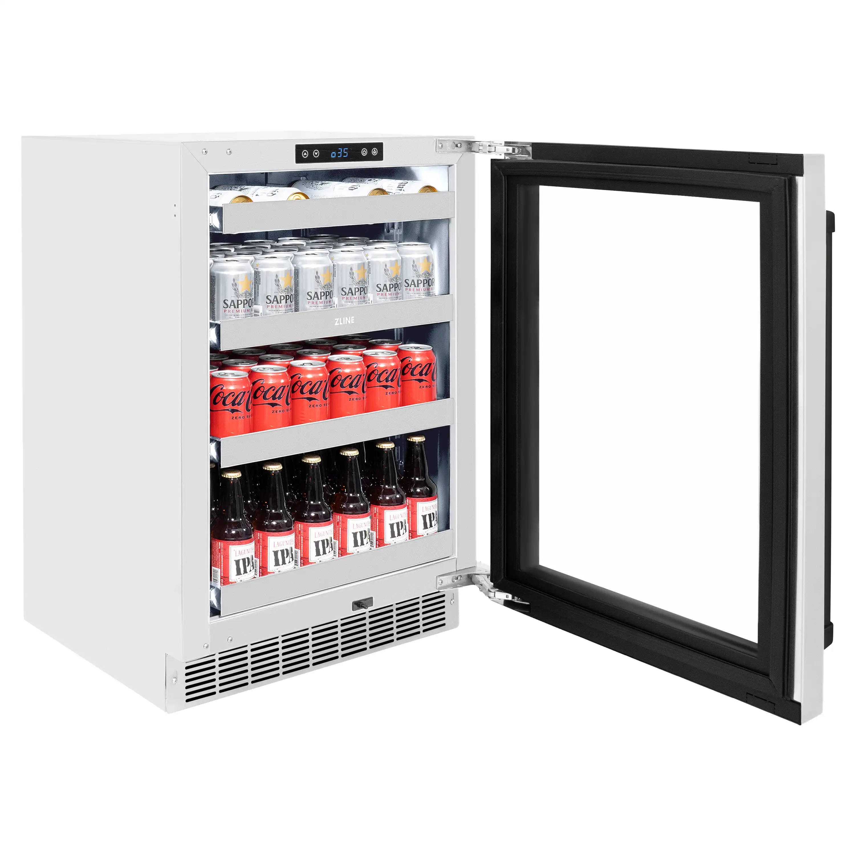 ZLINE Autograph Edition 24-Inch Touchstone 151 Can Indoor/Outdoor Beverage Fridge with Stainless Steel Glass Door and Matte Black Handle (RBSOZ-GS-24-MB) - Image 6