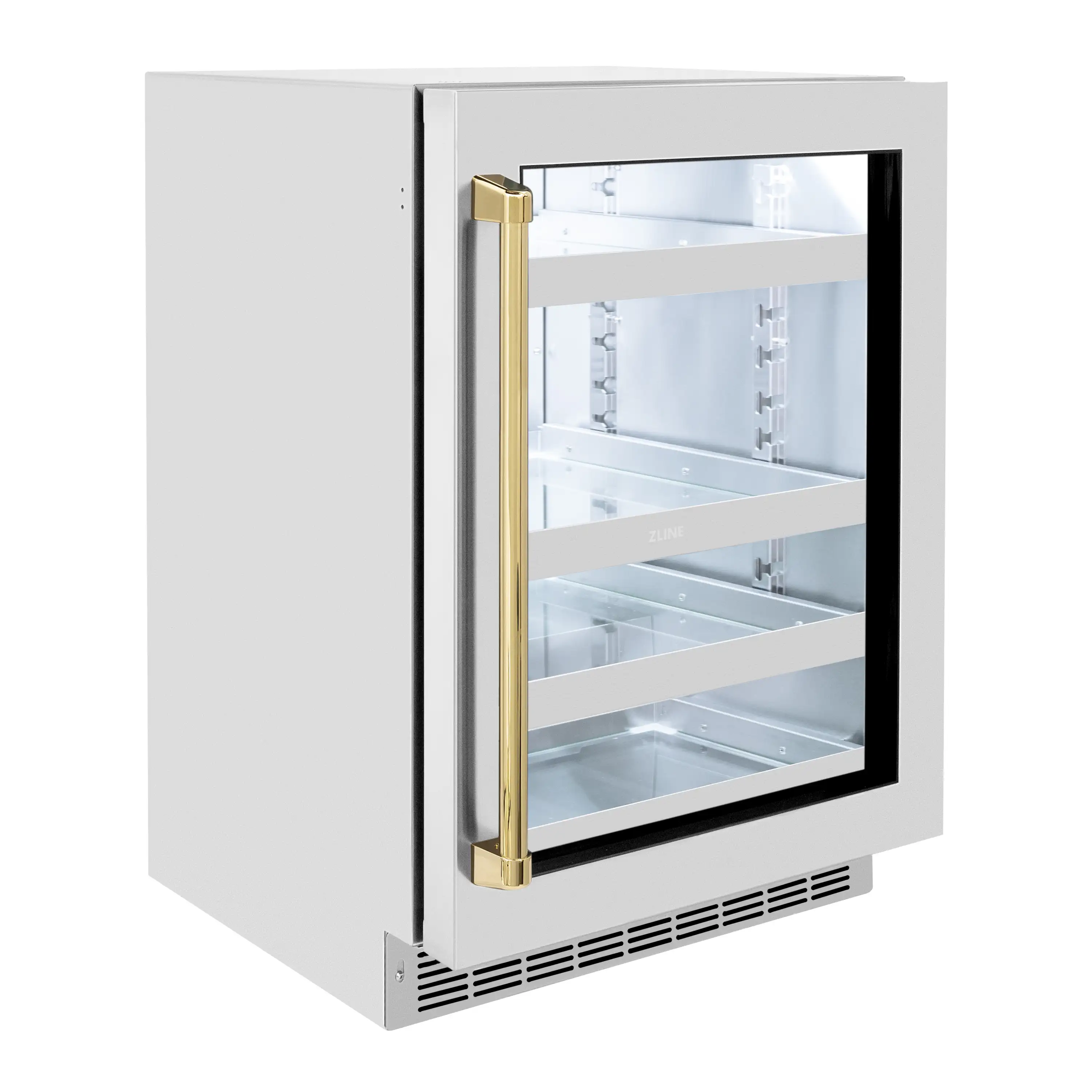 ZLINE Autograph Edition 24-Inch Touchstone 151 Can Indoor/Outdoor Beverage Fridge with Stainless Steel Glass Door and Polished Gold Handle (RBSOZ-GS-24-G) - Image 3