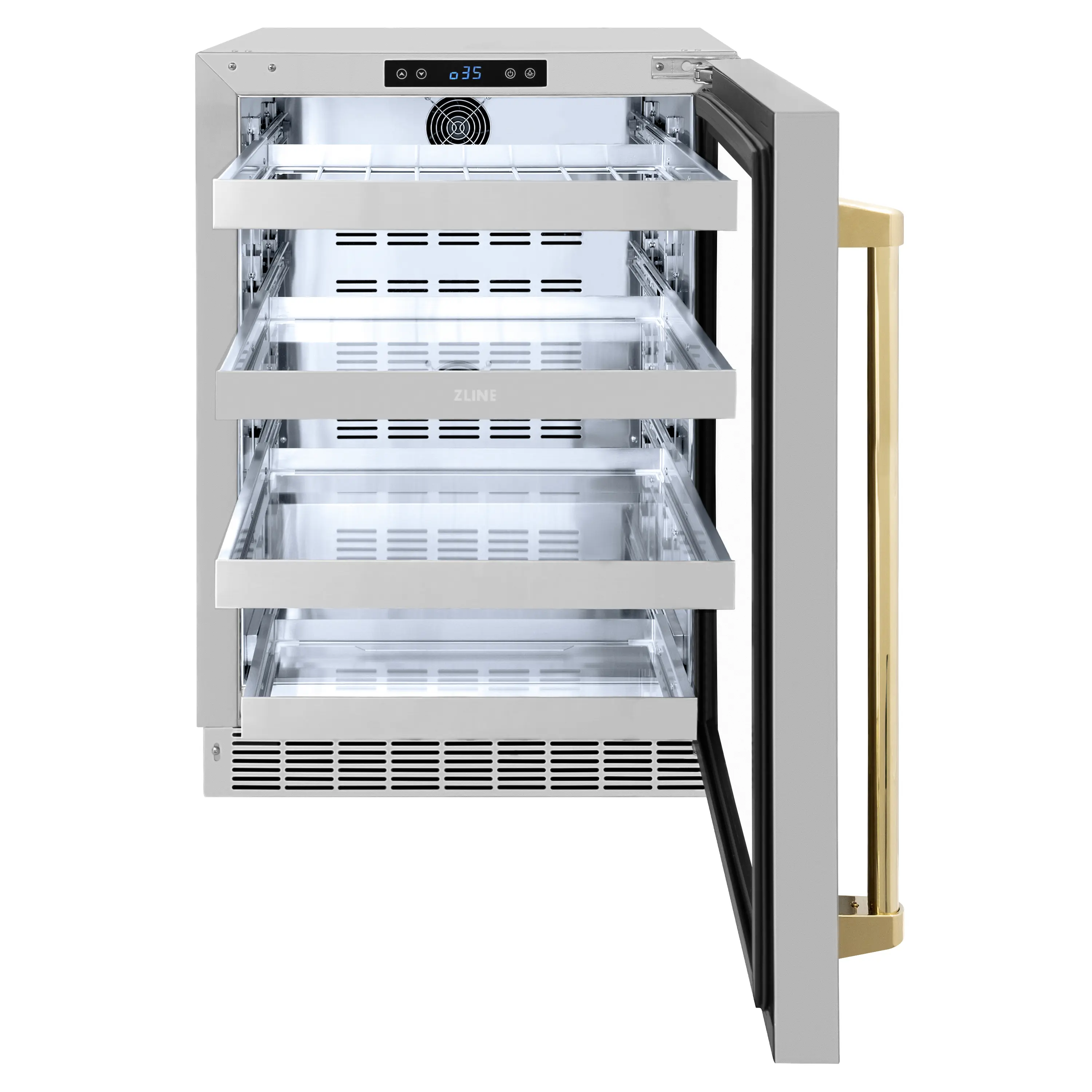 ZLINE Autograph Edition 24-Inch Touchstone 151 Can Indoor/Outdoor Beverage Fridge with Stainless Steel Glass Door and Polished Gold Handle (RBSOZ-GS-24-G) - Image 5