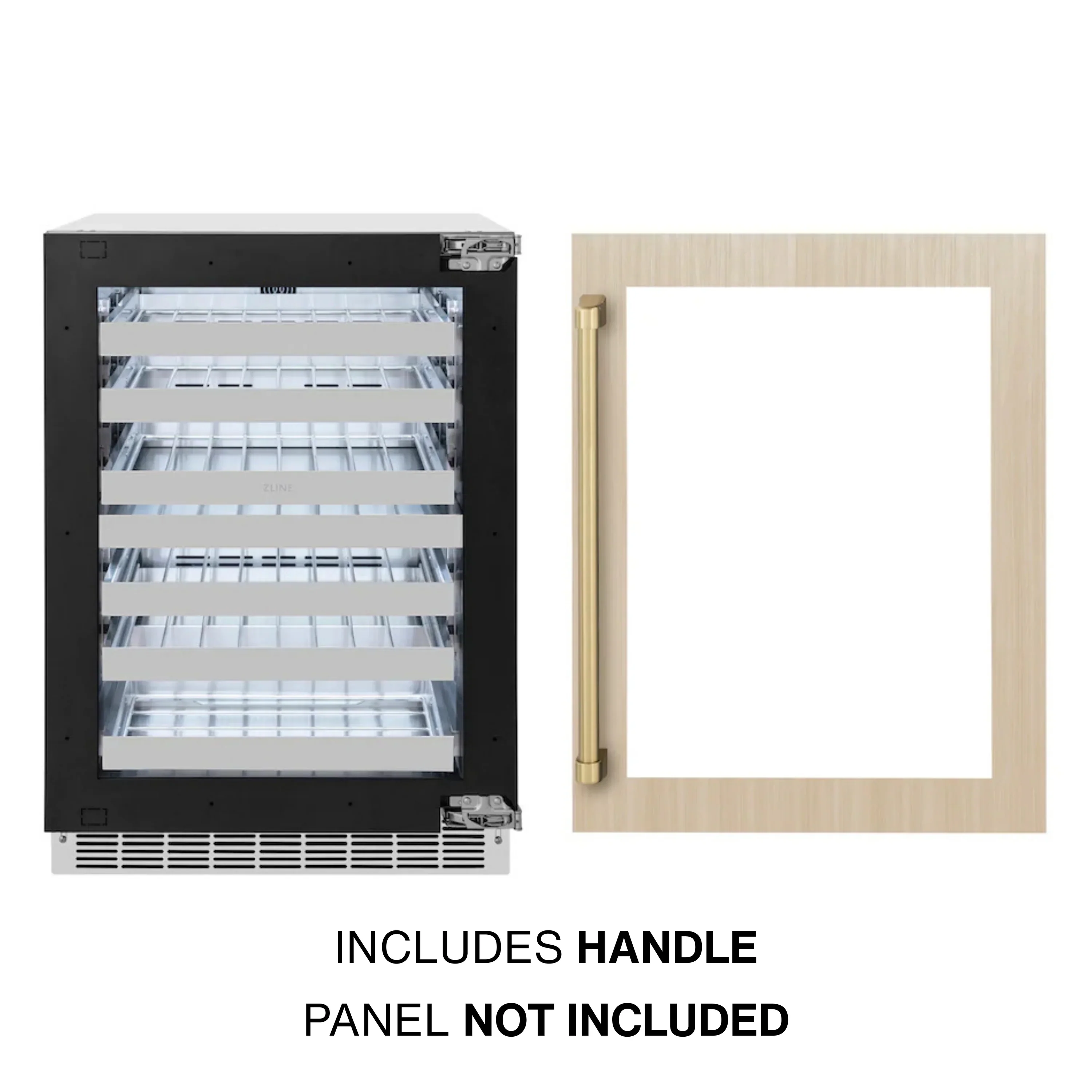 ZLINE Autograph Edition 24-Inch Touchstone Dual Zone 44 Bottle Indoor/Outdoor Wine Cooler with Panel Ready Glass Door and Champagne Bronze Handle (RWDPOZ-24-CB) - Image 3
