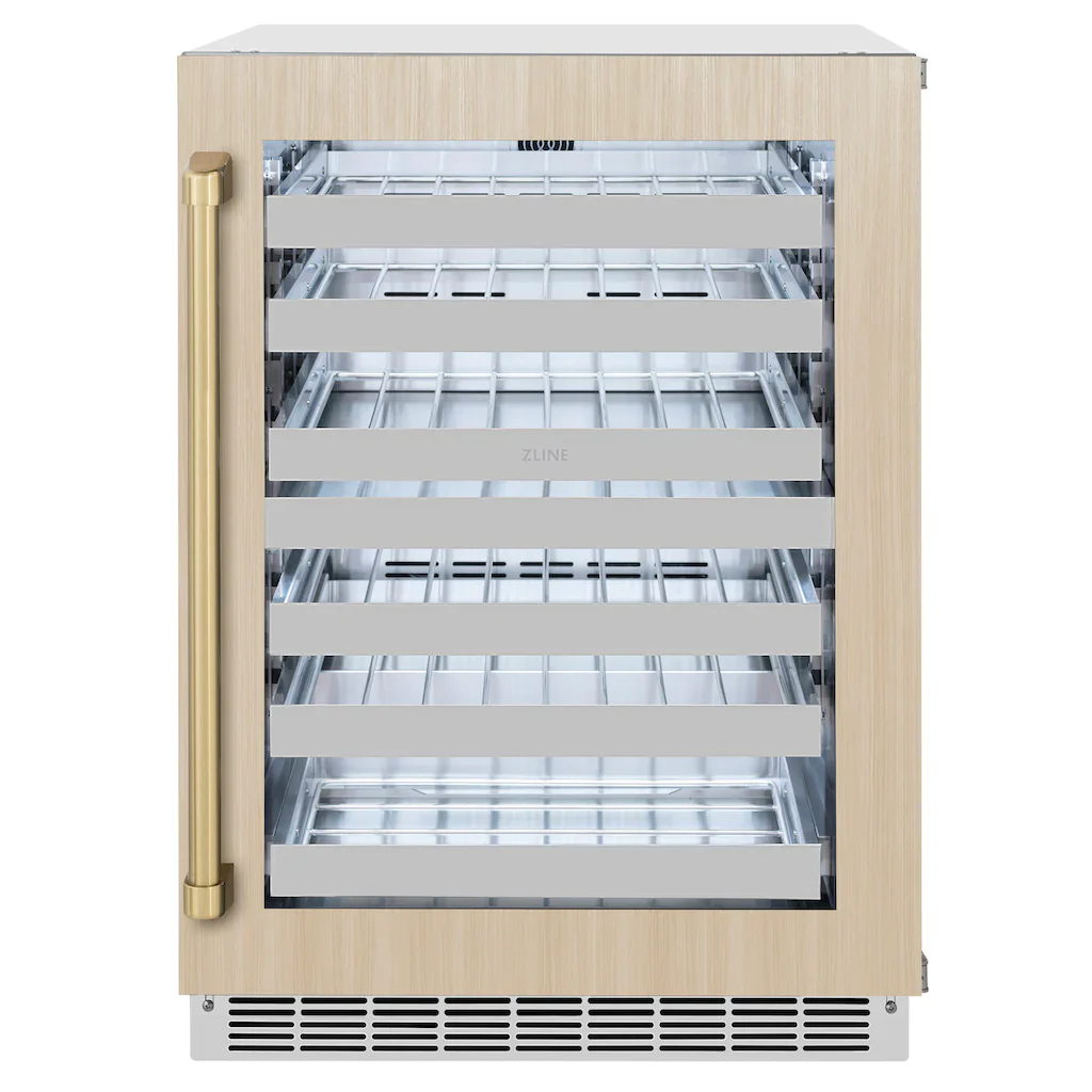ZLINE Autograph Edition 24-Inch Touchstone Dual Zone 44 Bottle Indoor/Outdoor Wine Cooler with Panel Ready Glass Door and Champagne Bronze Handle (RWDPOZ-24-CB) - Image 4