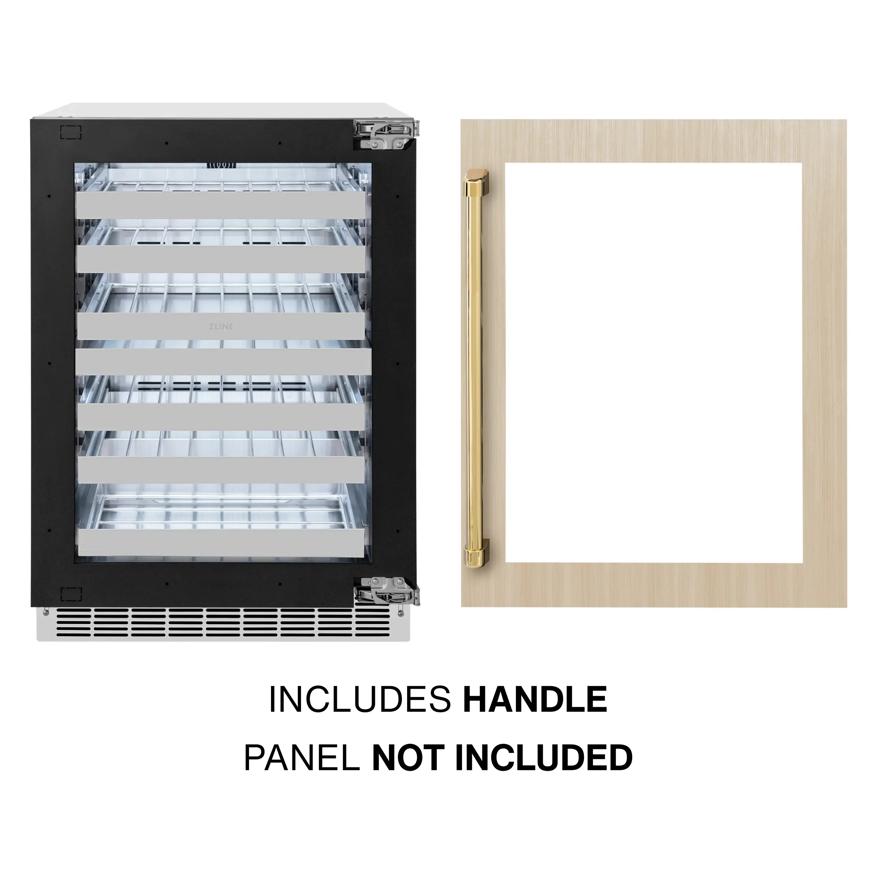 ZLINE Autograph Edition 24 -Inch Touchstone Dual Zone 44 Bottle Indoor/Outdoor Wine Cooler with Panel Ready Glass Door and Polished Gold Handle (RWDPOZ-24-G) - Image 3