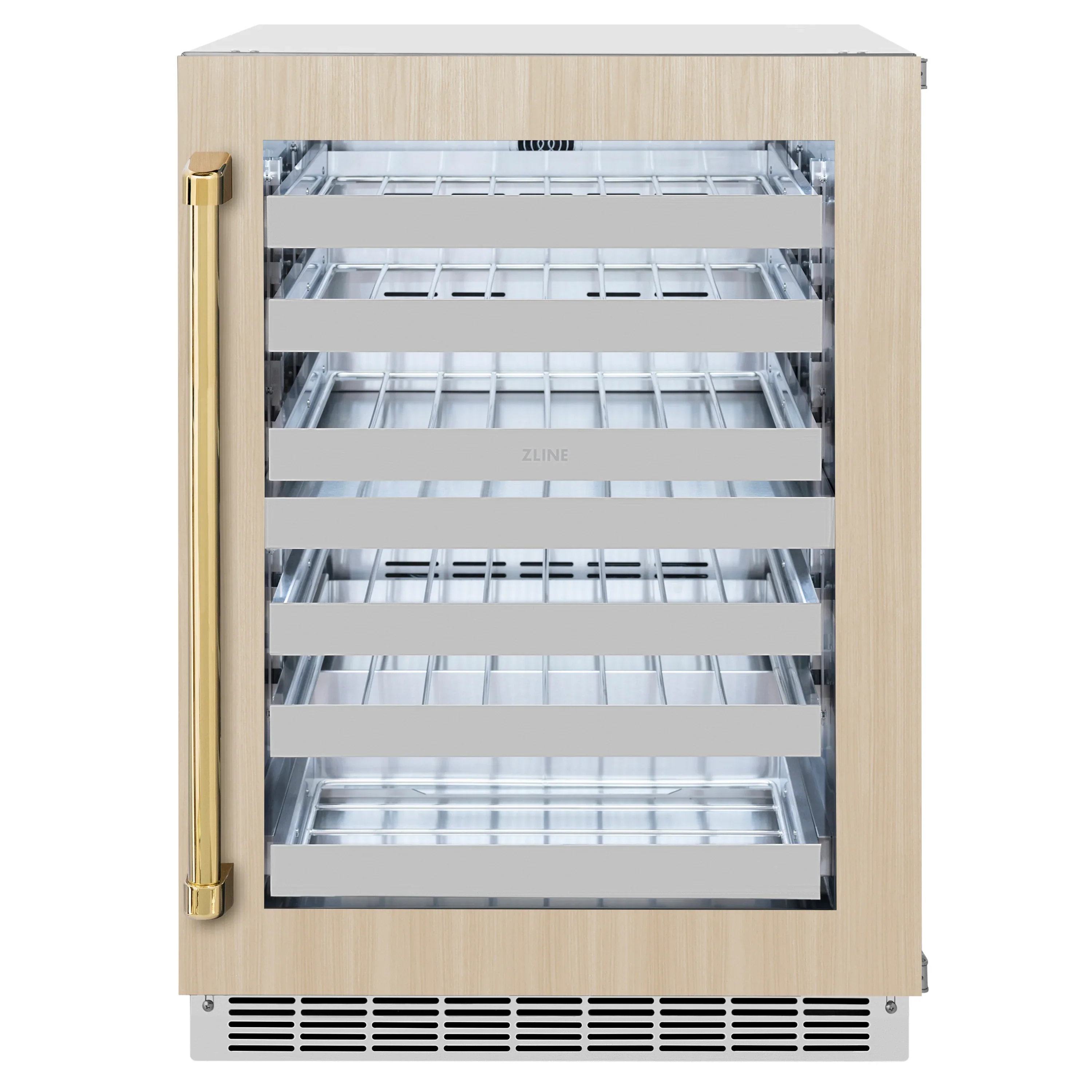 ZLINE Autograph Edition 24 -Inch Touchstone Dual Zone 44 Bottle Indoor/Outdoor Wine Cooler with Panel Ready Glass Door and Polished Gold Handle (RWDPOZ-24-G) - Image 4
