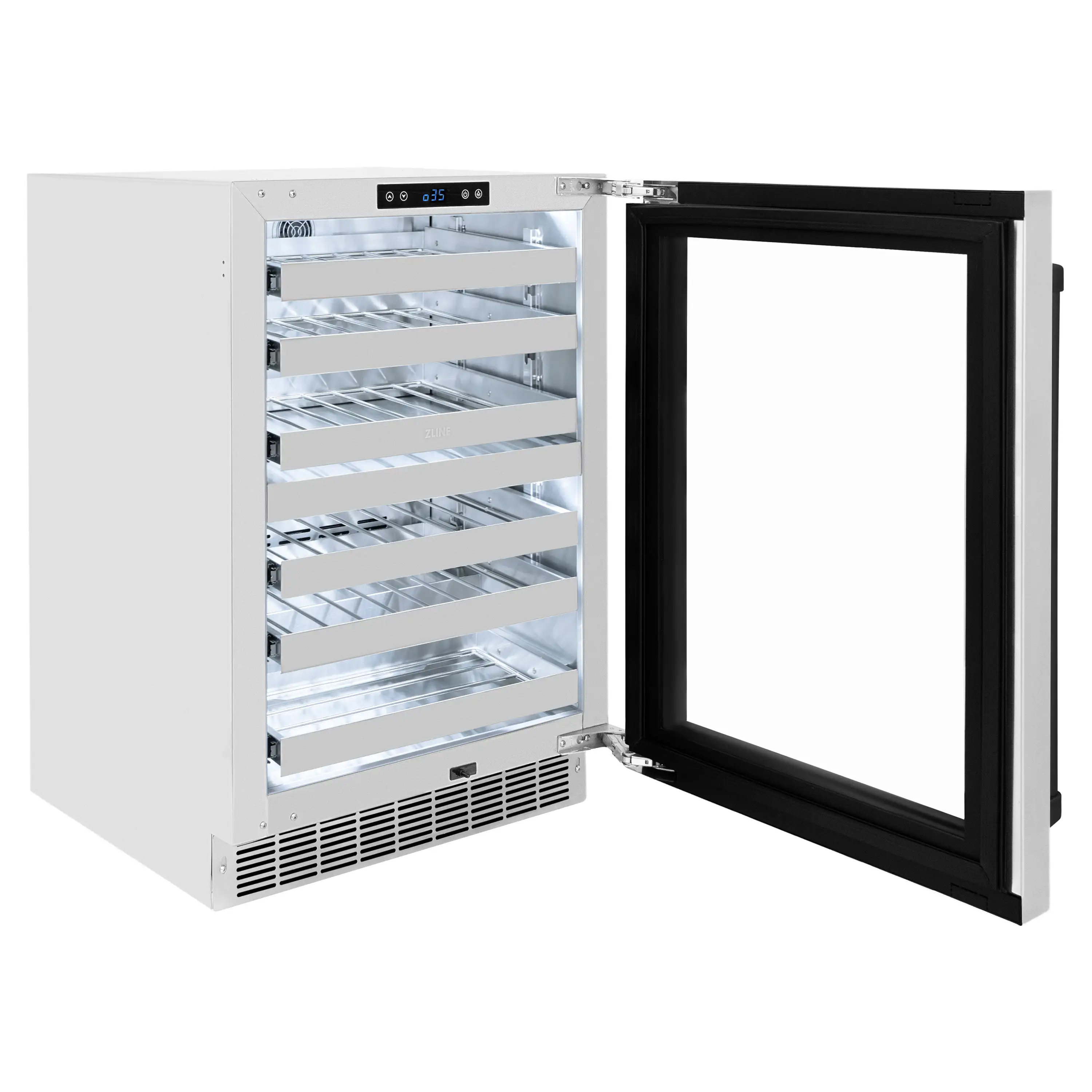 ZLINE Autograph Edition 24-Inch Touchstone Dual Zone 44 Bottle Indoor/Outdoor Wine Cooler with Stainless Steel Glass Door and Matte Black Handle (RWDOZ-GS-24-MB) - Image 6