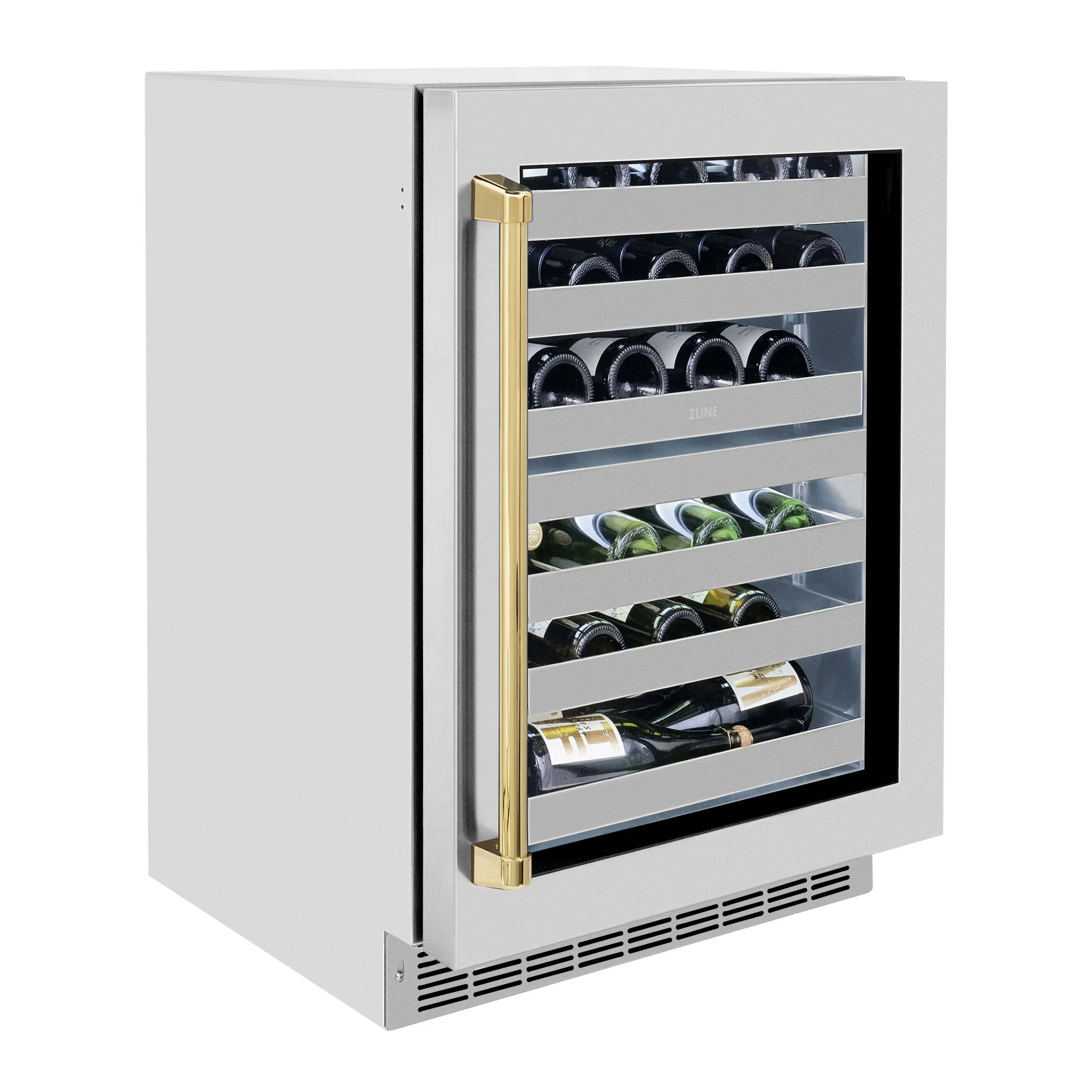 ZLINE Autograph Edition 24-Inch Touchstone Dual Zone 44 Bottle Indoor/Outdoor Wine Cooler With Stainless Steel Glass Door And Polished Gold Handle (RWDOZ-GS-24-G) - Image 3