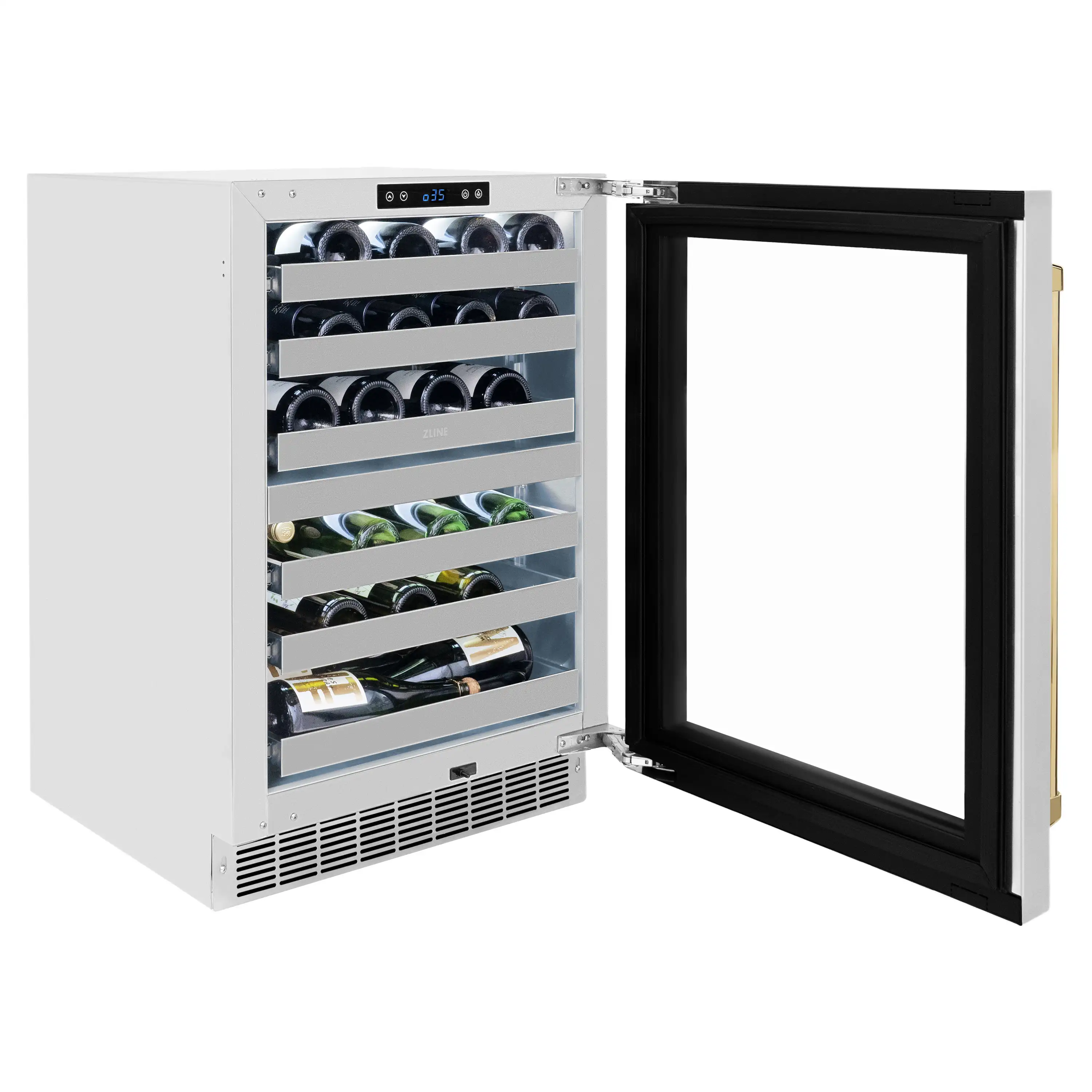 ZLINE Autograph Edition 24-Inch Touchstone Dual Zone 44 Bottle Indoor/Outdoor Wine Cooler With Stainless Steel Glass Door And Polished Gold Handle (RWDOZ-GS-24-G) - Image 6