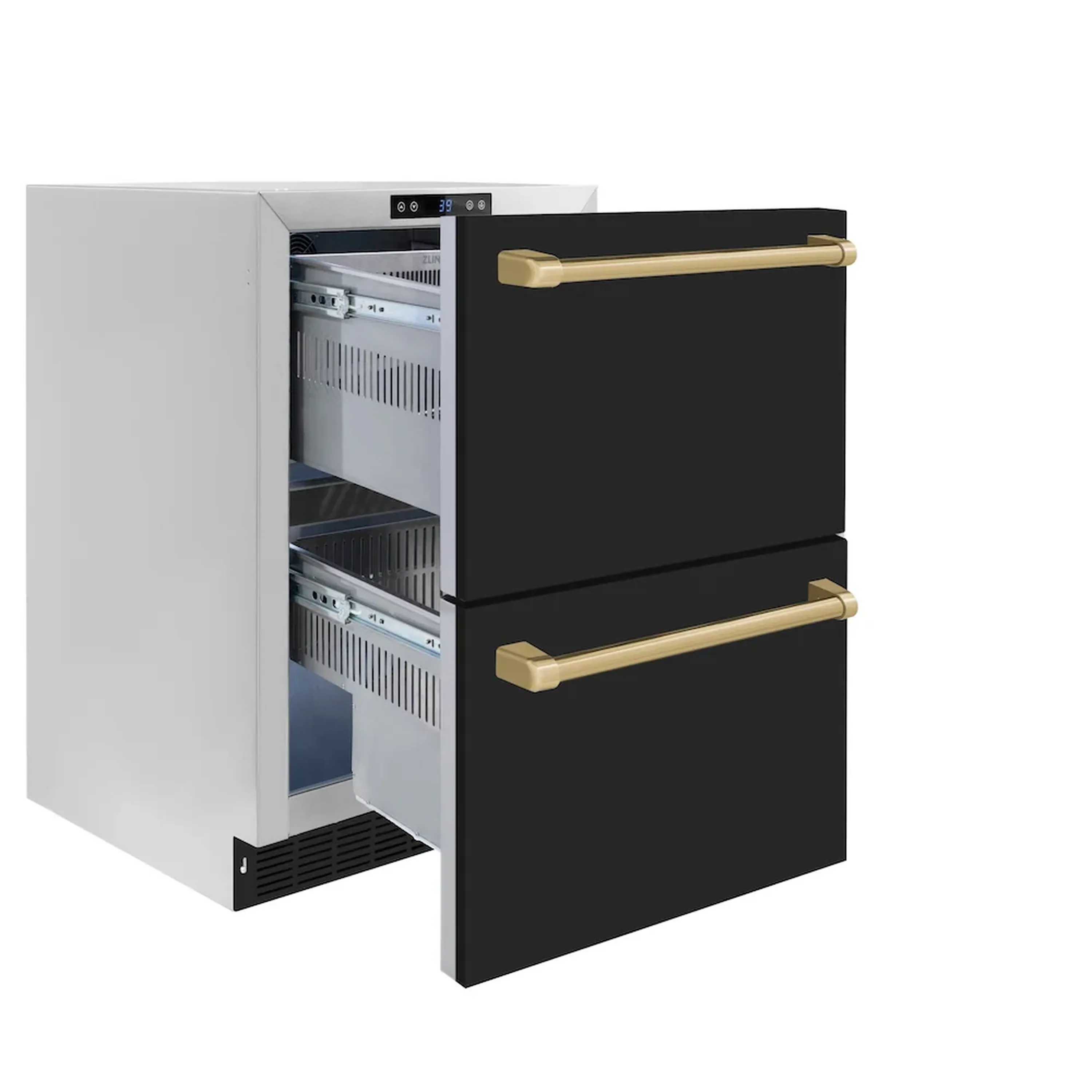ZLINE Autograph Edition 24-Inch Touchstone Refrigerator Drawer in Black Matte and Champagne Bronze Handles (RDSOZ-BLM-24-CB) - Image 3