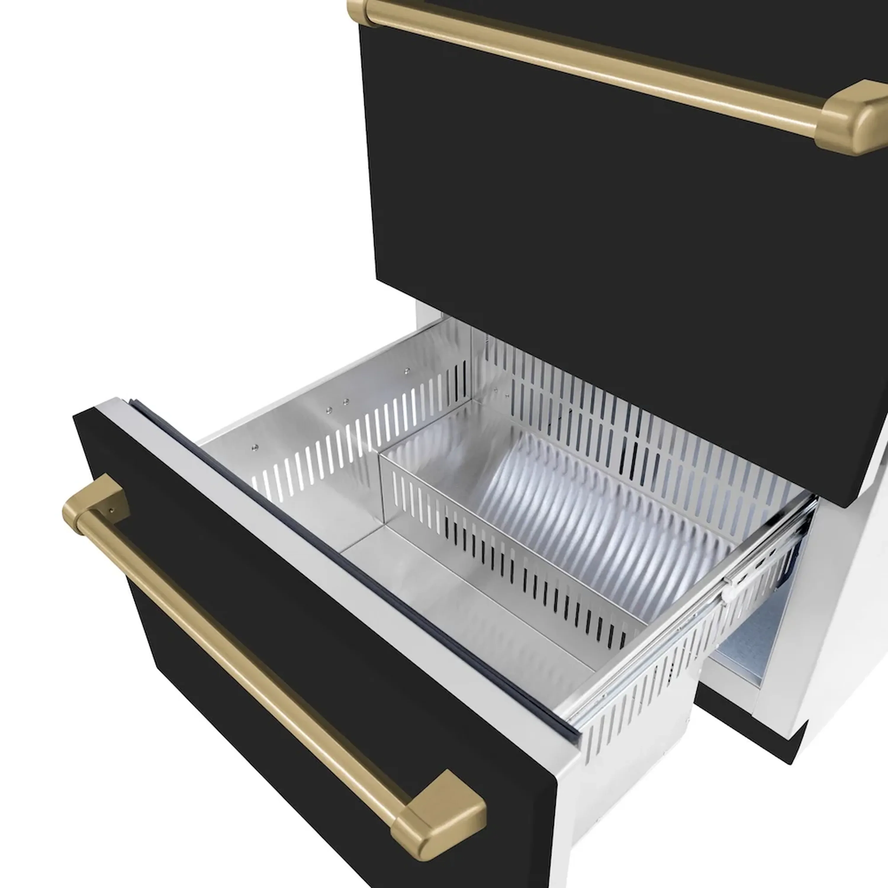 ZLINE Autograph Edition 24-Inch Touchstone Refrigerator Drawer in Black Matte and Champagne Bronze Handles (RDSOZ-BLM-24-CB) - Image 4