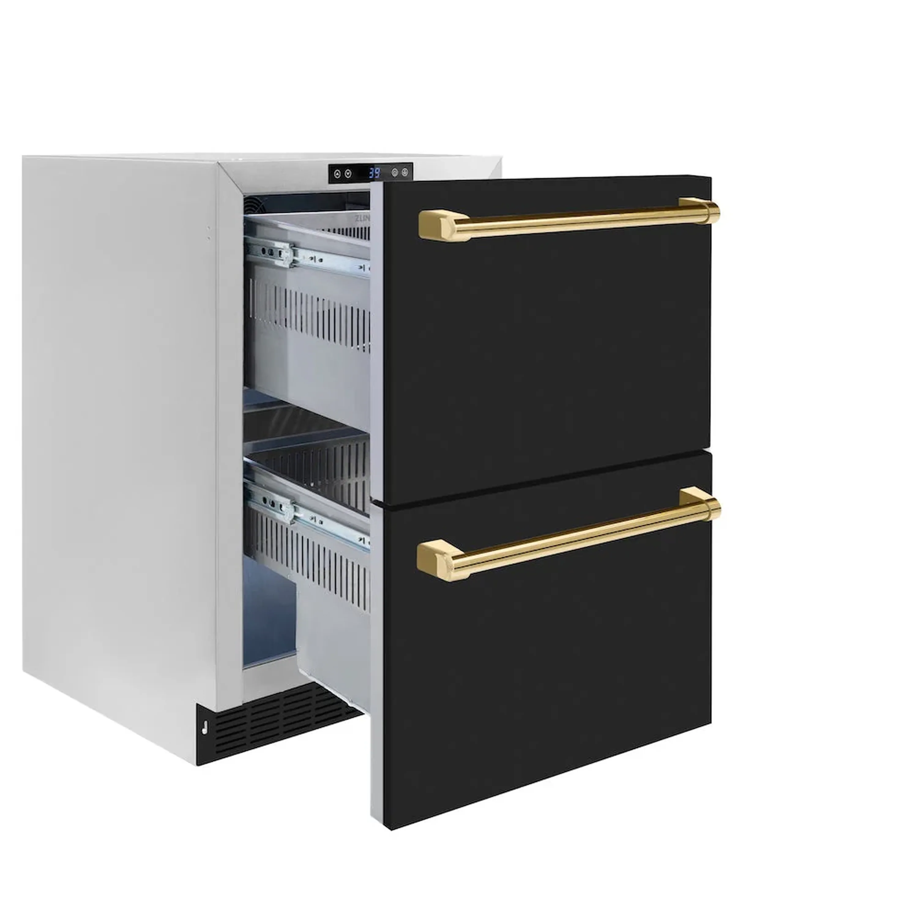 ZLINE Autograph Edition 24-Inch Touchstone Refrigerator Drawer in Black Matte and Gold Handles (RDSOZ-BLM-24-G) - Image 3