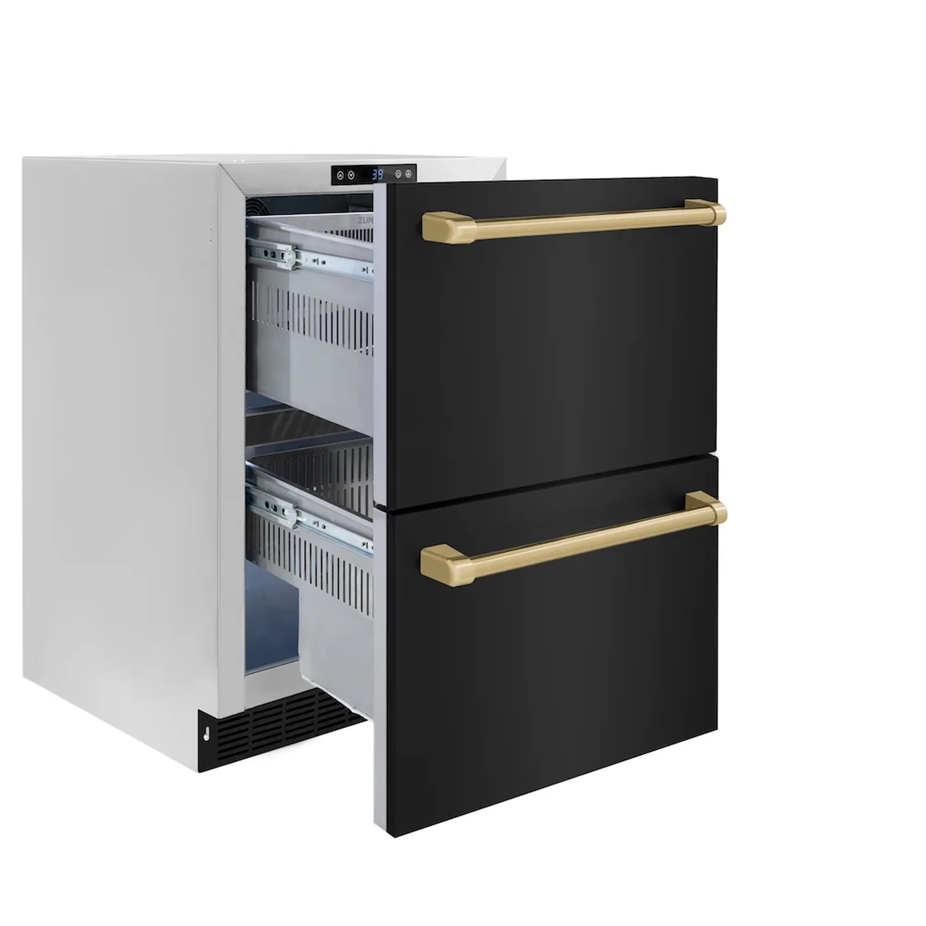 ZLINE Autograph Edition 24-Inch Touchstone Refrigerator Drawer in Black Stainless Steel and Champagne Bronze Handles (RDSOZ-BS-24-CB) - Image 3