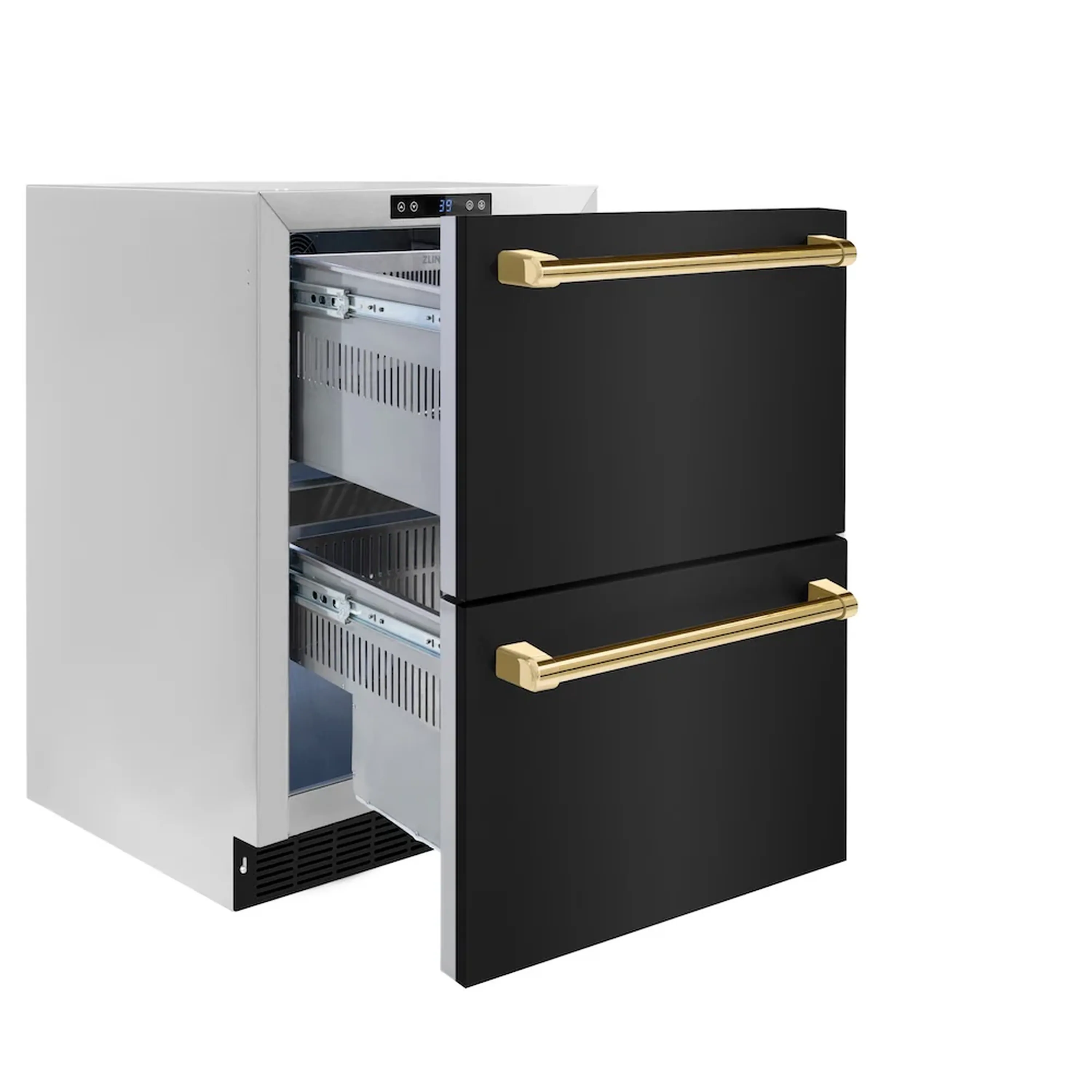 ZLINE Autograph Edition 24-Inch Touchstone Refrigerator Drawer in Black Stainless Steel and Gold Handles (RDSOZ-BS-24-G) - Image 3