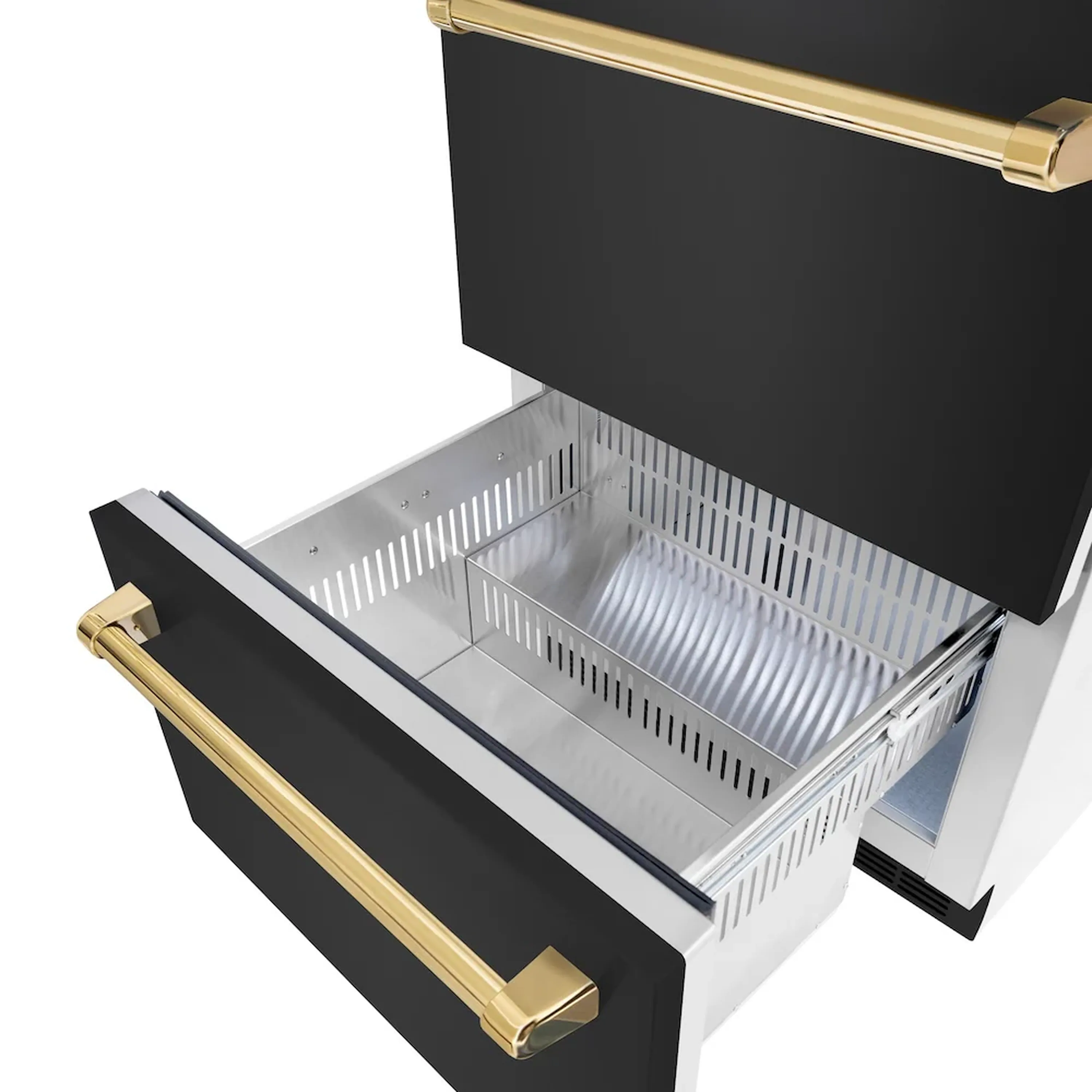 ZLINE Autograph Edition 24-Inch Touchstone Refrigerator Drawer in Black Stainless Steel and Gold Handles (RDSOZ-BS-24-G) - Image 4