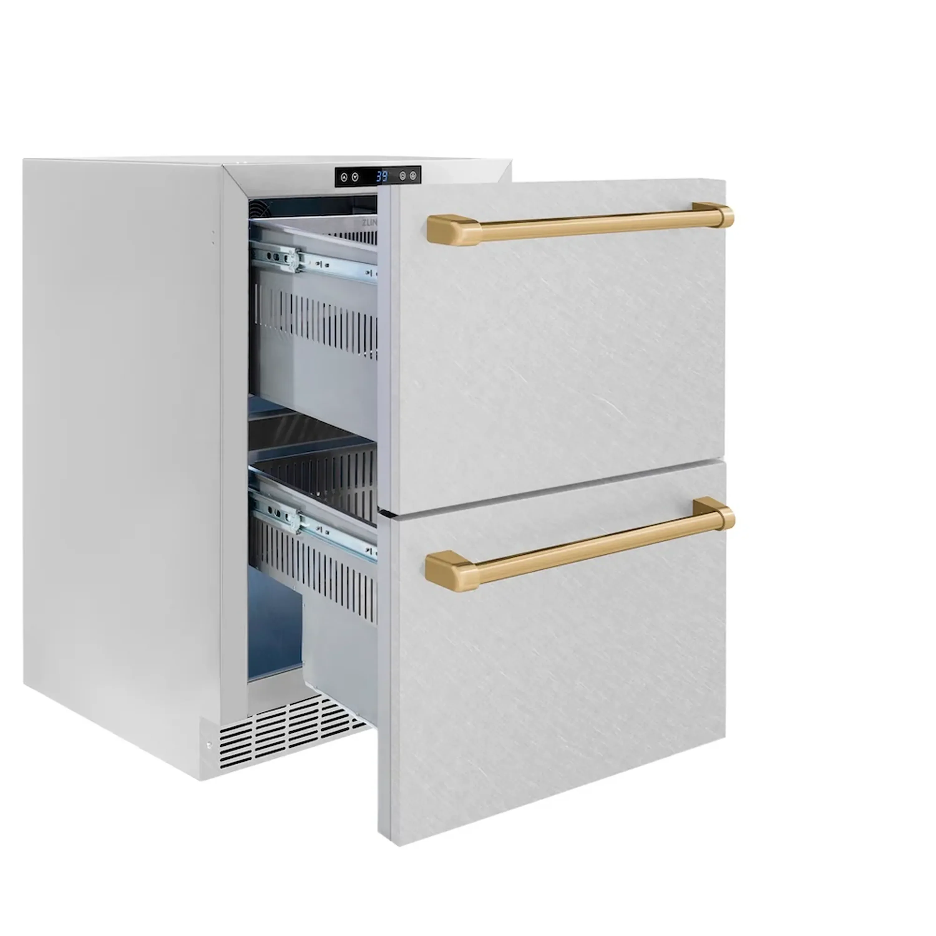 ZLINE Autograph Edition 24-Inch Touchstone Refrigerator Drawer in DuraSnow Stainless Steel and Champagne Bronze Handles (RDSOZ-SN-24-CB) - Image 3