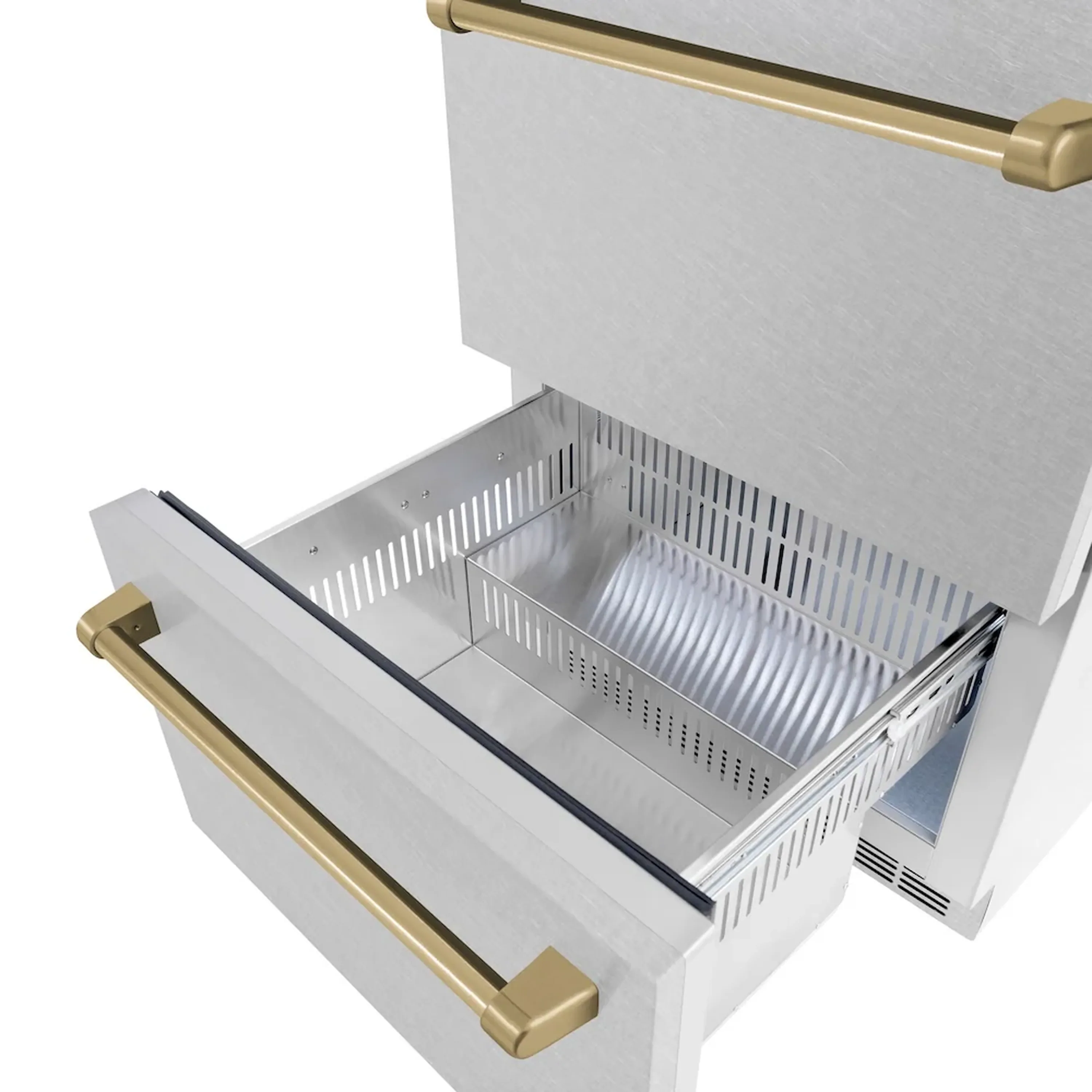 ZLINE Autograph Edition 24-Inch Touchstone Refrigerator Drawer in DuraSnow Stainless Steel and Champagne Bronze Handles (RDSOZ-SN-24-CB) - Image 6