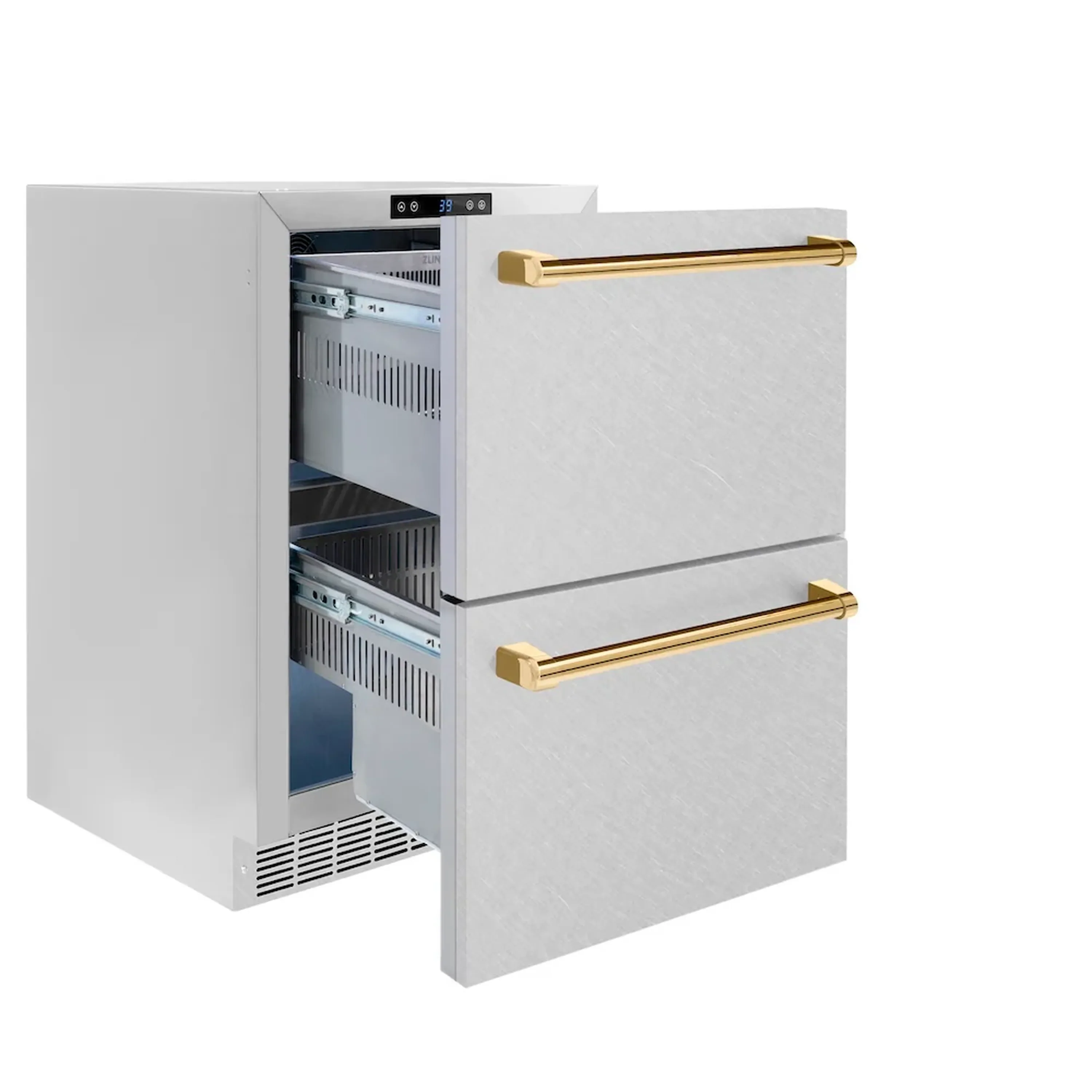 ZLINE Autograph Edition 24-Inch Touchstone Refrigerator Drawer in DuraSnow Stainless Steel and Gold Handles (RDSOZ-SN-24-G) - Image 3