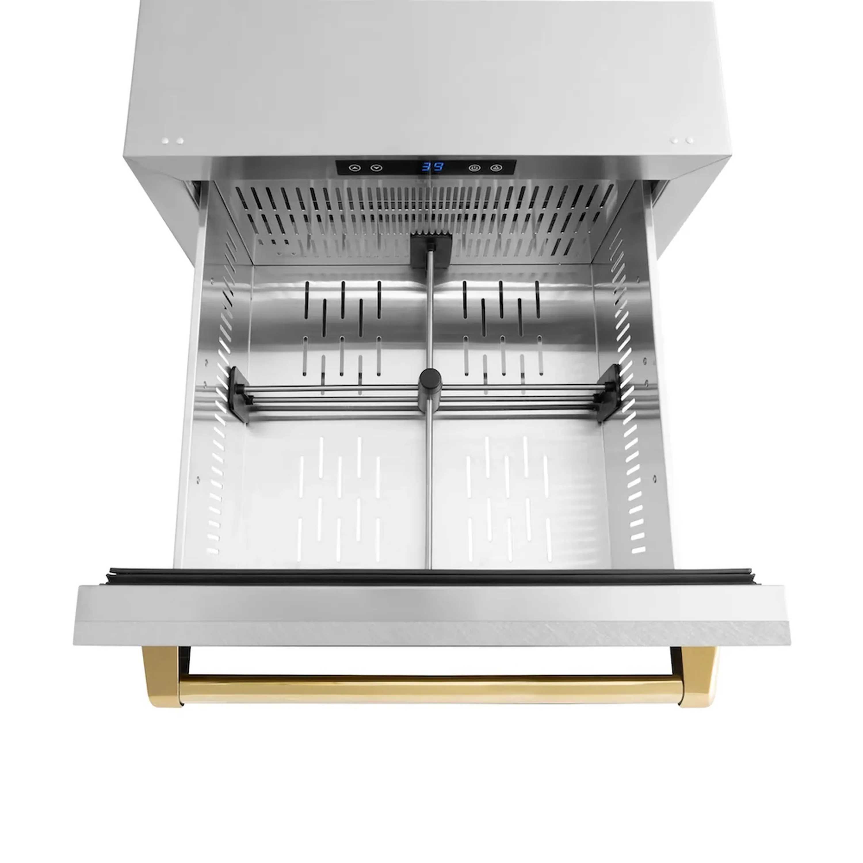 ZLINE Autograph Edition 24-Inch Touchstone Refrigerator Drawer in DuraSnow Stainless Steel and Gold Handles (RDSOZ-SN-24-G) - Image 4