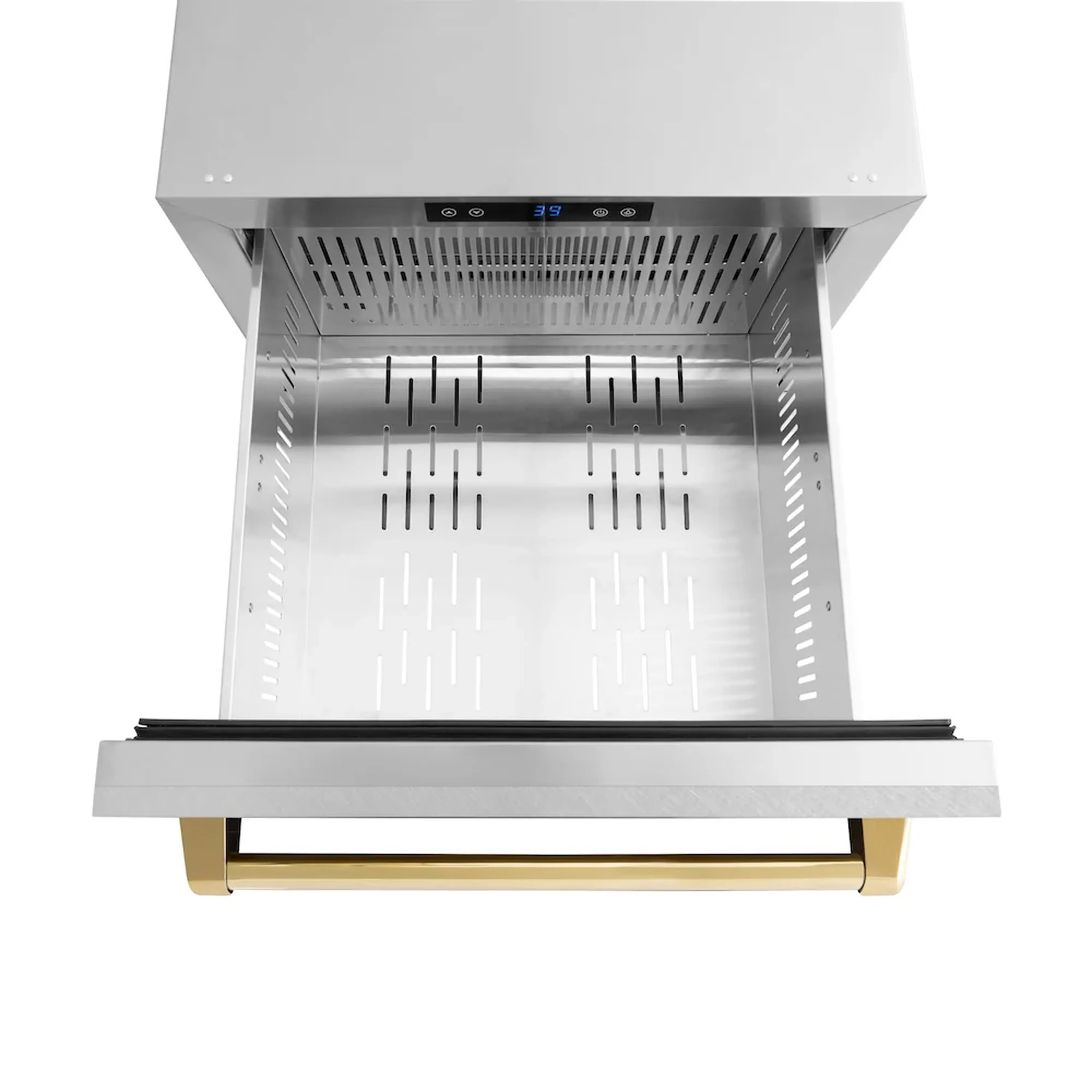 ZLINE Autograph Edition 24-Inch Touchstone Refrigerator Drawer in DuraSnow Stainless Steel and Gold Handles (RDSOZ-SN-24-G) - Image 5