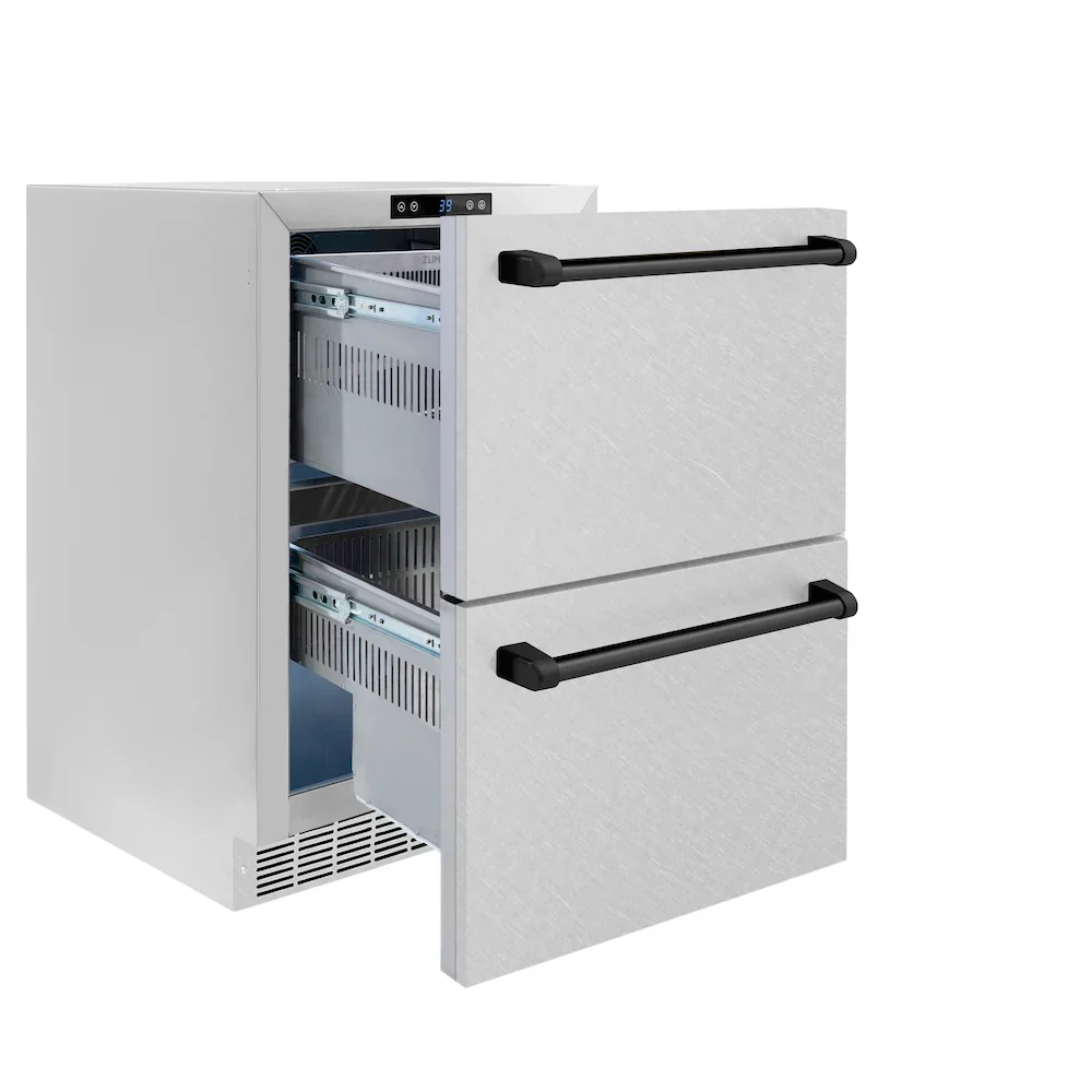 ZLINE Autograph Edition 24-Inch Touchstone Refrigerator Drawer in DuraSnow Stainless Steel and Matte Black Handles (RDSOZ-SN-24-MB) - Image 3
