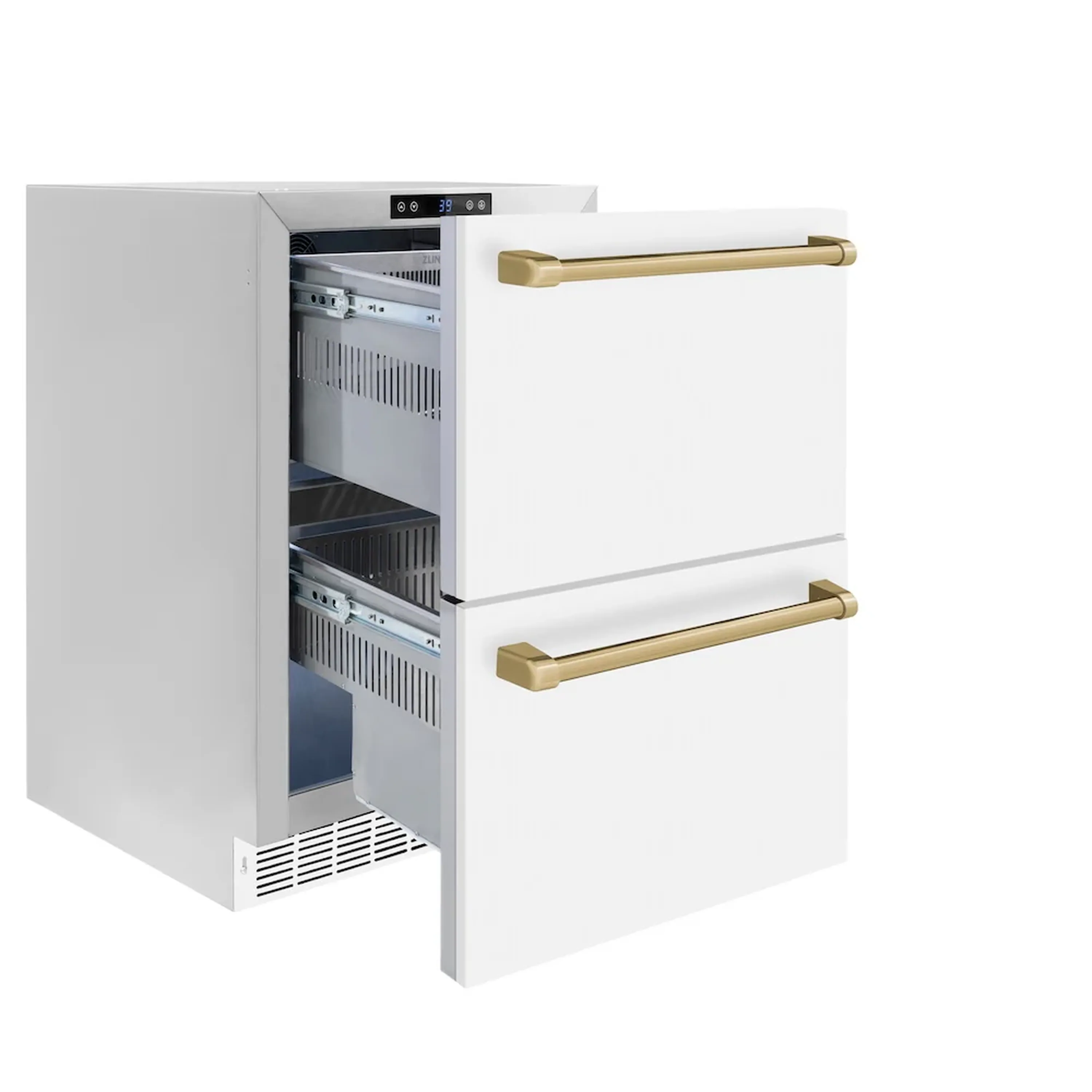 ZLINE Autograph Edition 24-Inch Touchstone Refrigerator Drawer in White Matte and Champagne Bronze Handles (RDSOZ-WM-24-CB) - Image 3