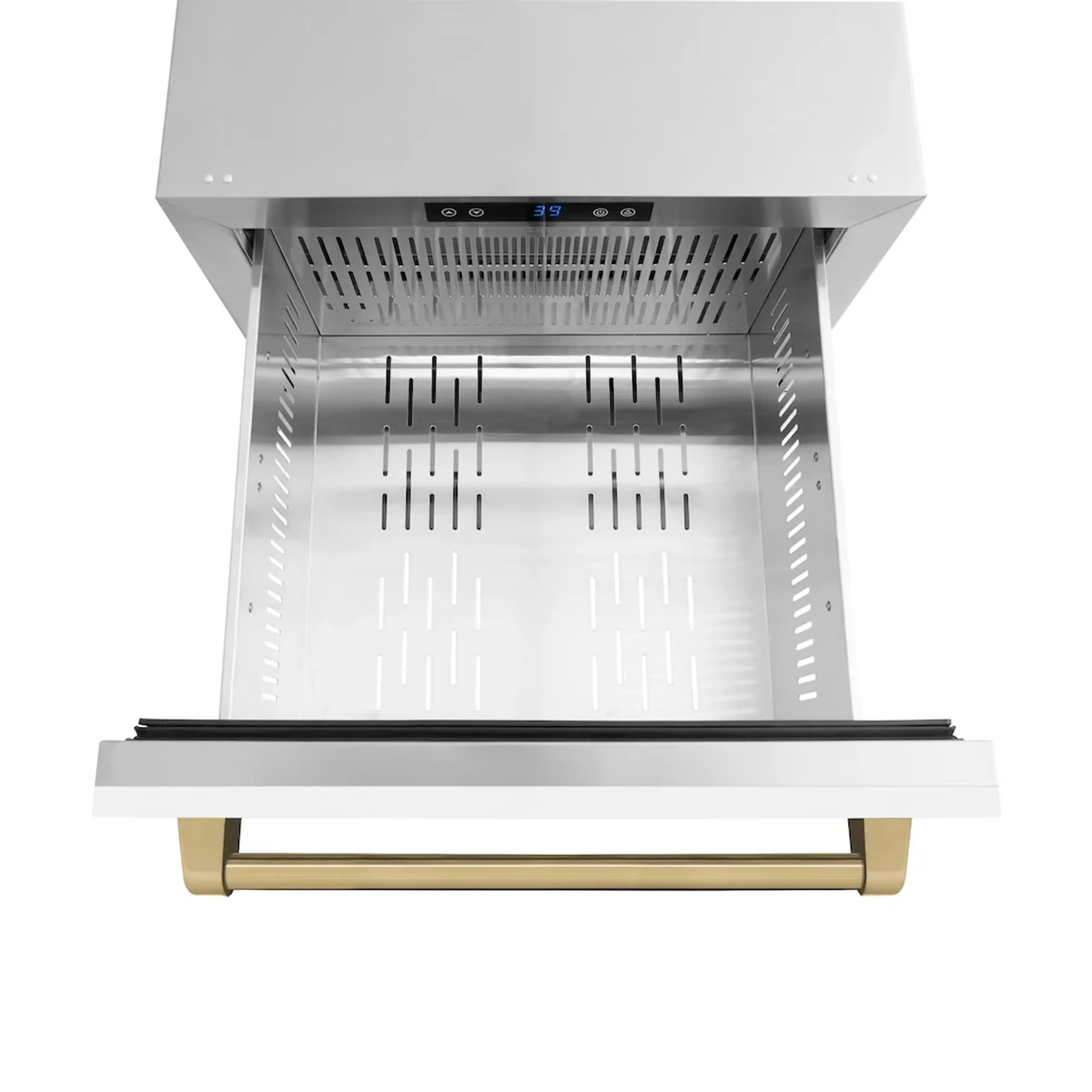 ZLINE Autograph Edition 24-Inch Touchstone Refrigerator Drawer in White Matte and Champagne Bronze Handles (RDSOZ-WM-24-CB) - Image 5