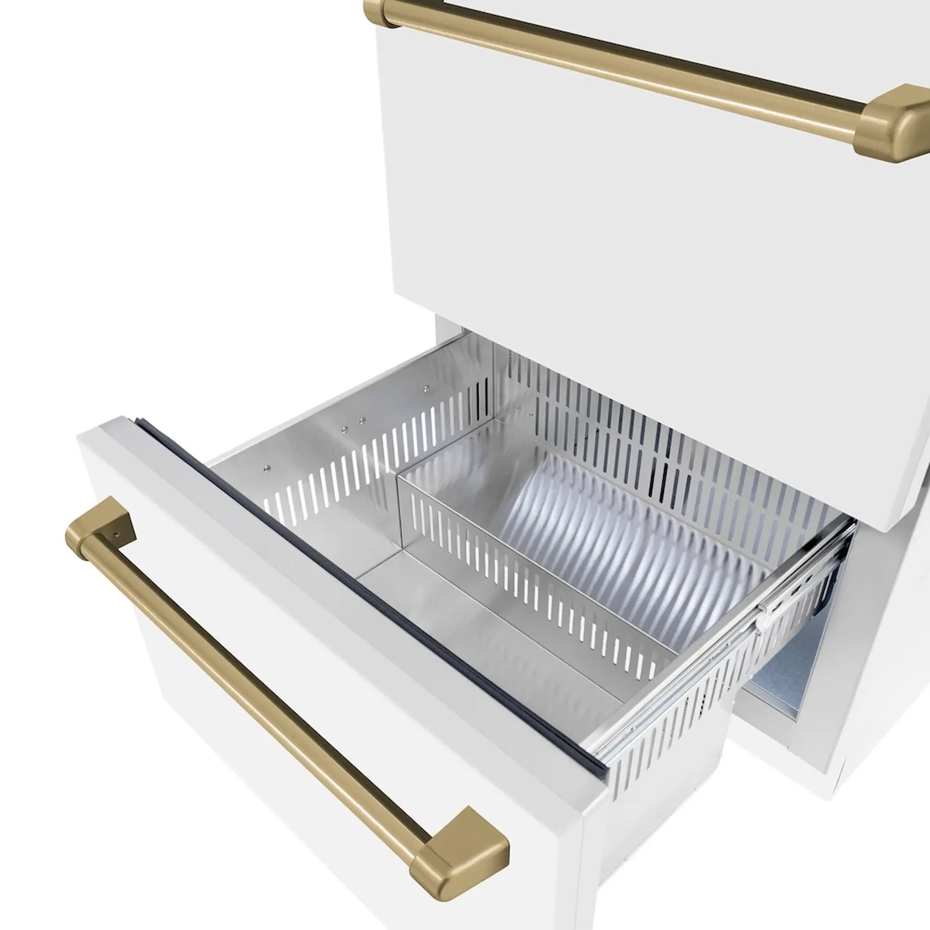 ZLINE Autograph Edition 24-Inch Touchstone Refrigerator Drawer in White Matte and Champagne Bronze Handles (RDSOZ-WM-24-CB) - Image 6