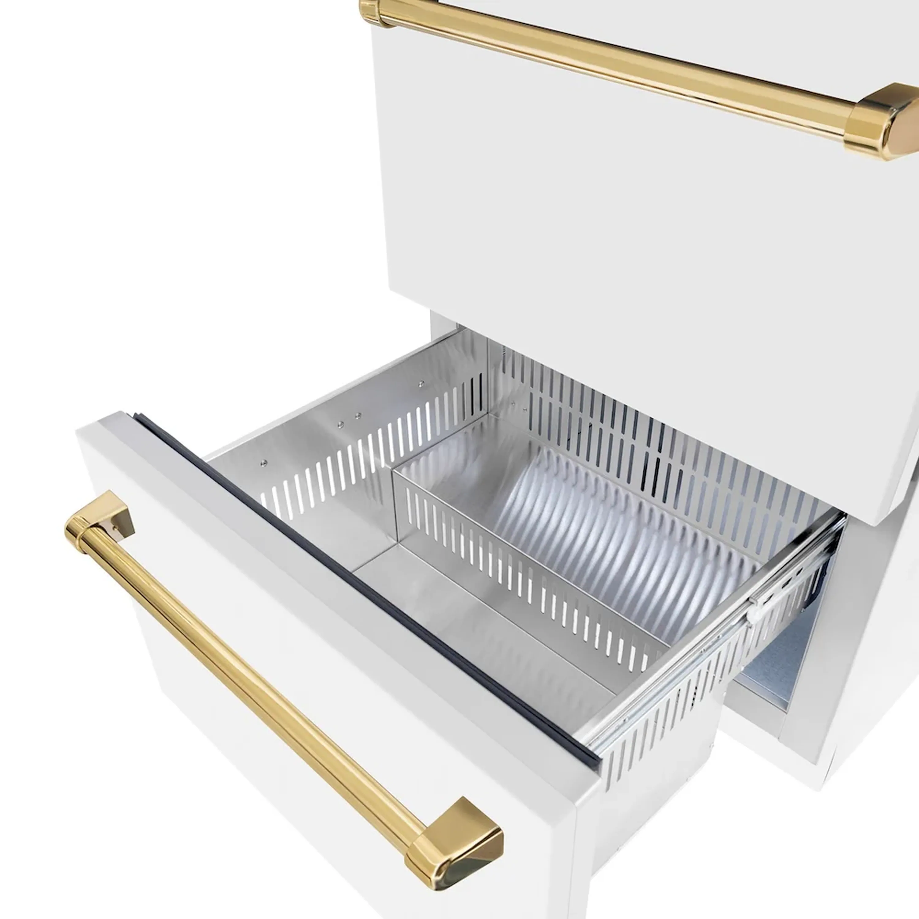 ZLINE Autograph Edition 24-Inch Touchstone Refrigerator Drawer in White Matte and Gold Handles (RDSOZ-WM-24-G) - Image 6