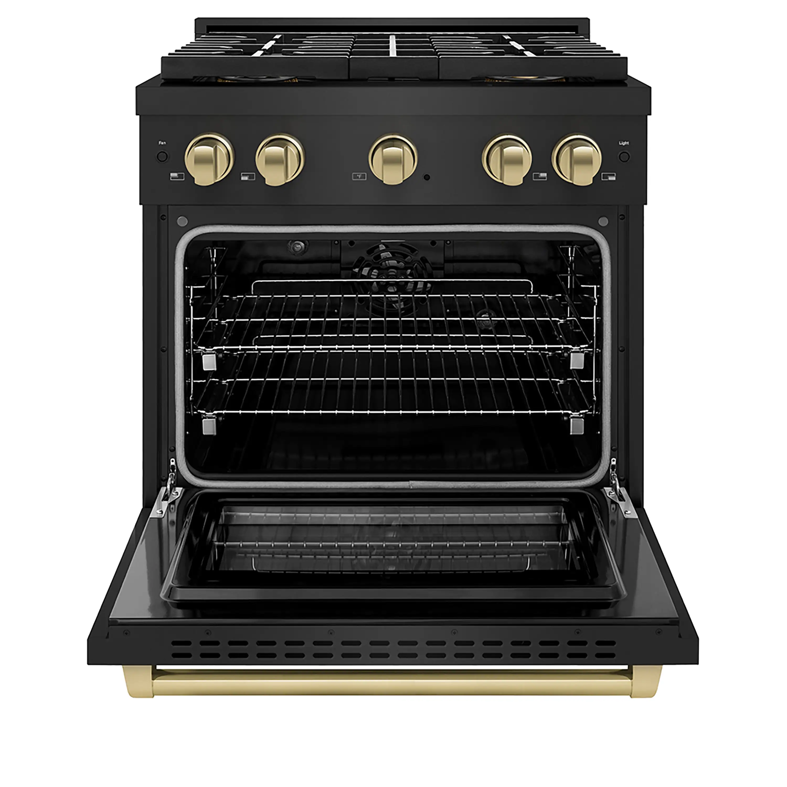 ZLINE Autograph Edition 30-Inch 4.2 cu. ft. Paramount Dual Fuel Range with 4 Burner DuoPro™ Cooktop and Electric Convection Oven in Black Stainless Steel and Champagne Bronze Accents (PSDRBZ-30-CB) - Image 2