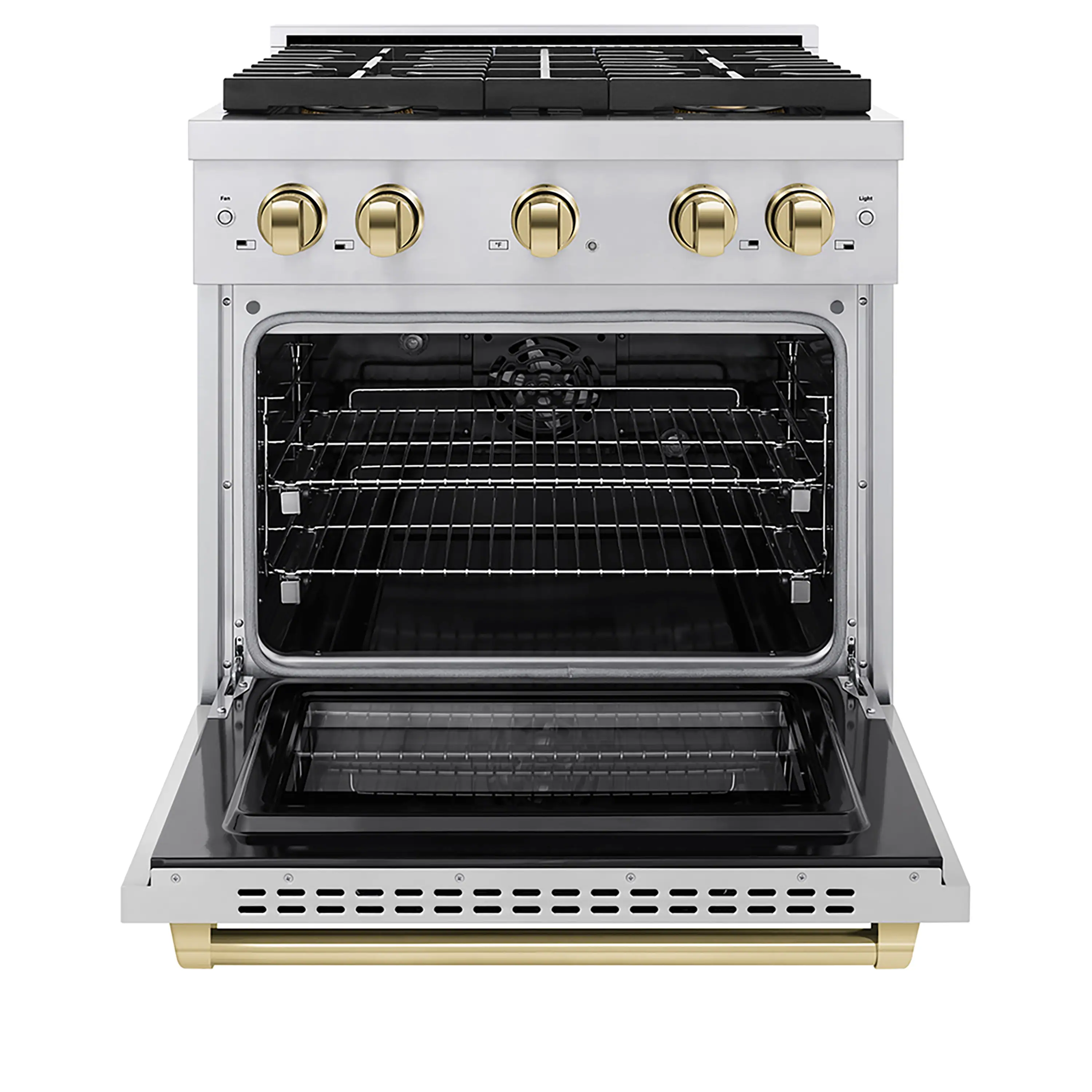 ZLINE Autograph Edition 30 in. 4.2 cu. ft. Paramount Dual Fuel Range with 4 Burner DuoPro™ Cooktop and Electric Convection Oven in Stainless Steel with Polished Gold Accents (PSDRZ-30-G) - Image 2