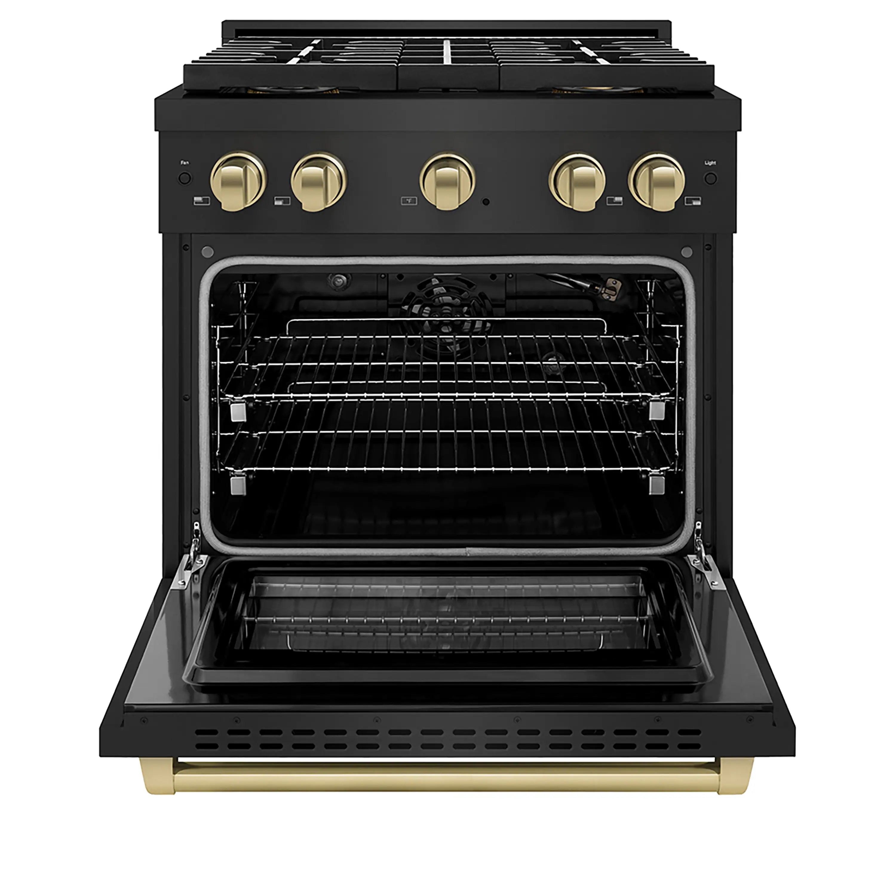 ZLINE Autograph Edition 30 in. 4.2 cu. ft. Paramount Gas Range with 4 Burner DuoPro™ Cooktop and Convection Gas Oven in Black Stainless Steel and Champagne Bronze Accents (PSGRBZ-30-CB) - Image 2