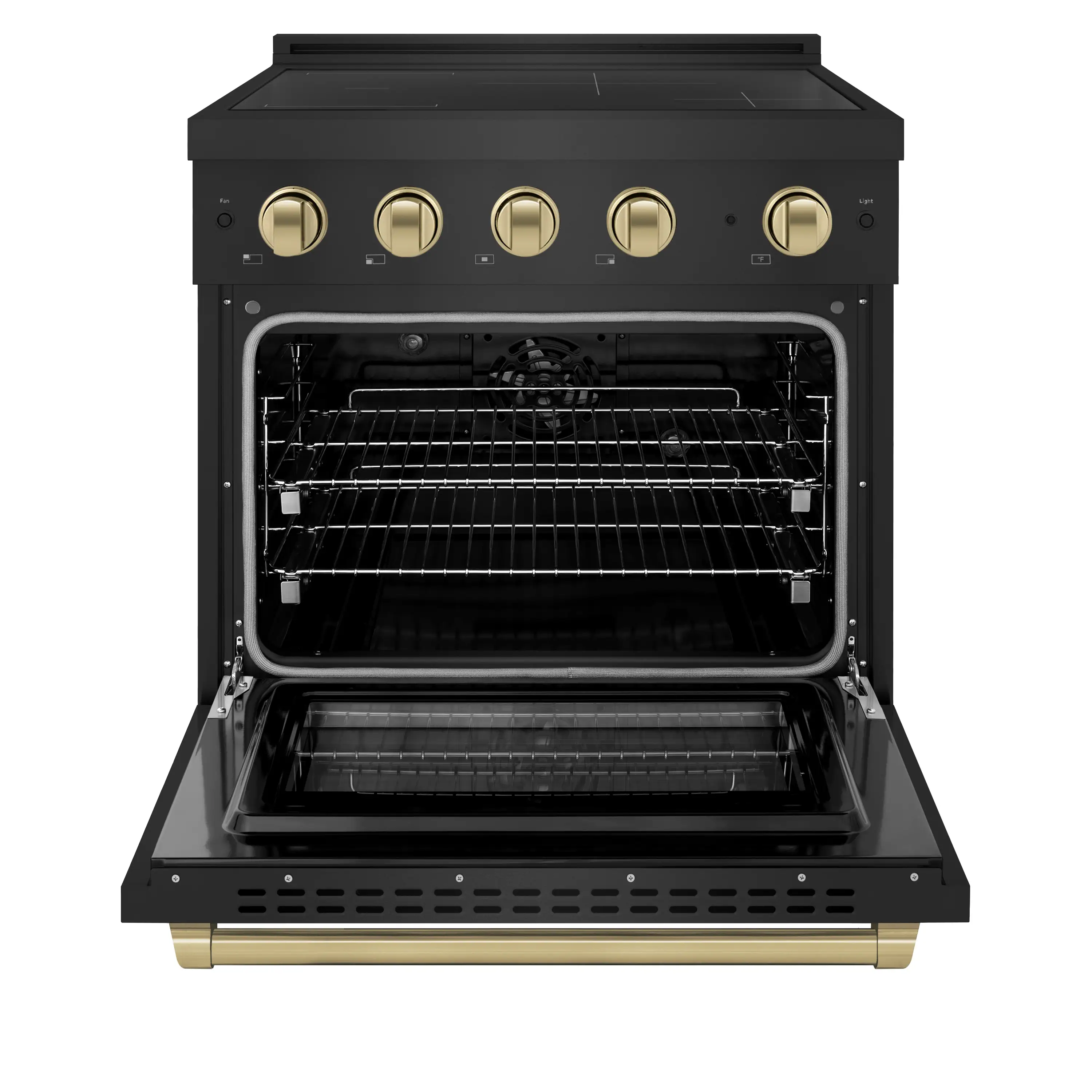 ZLINE Autograph Edition 30 in. 4.2 cu. ft. Paramount Induction Range with 4 Element Cooktop and Electric Convection Oven in Black Stainless Steel with Champagne Bronze Accents (SINRBZ-30-CB) - Image 2
