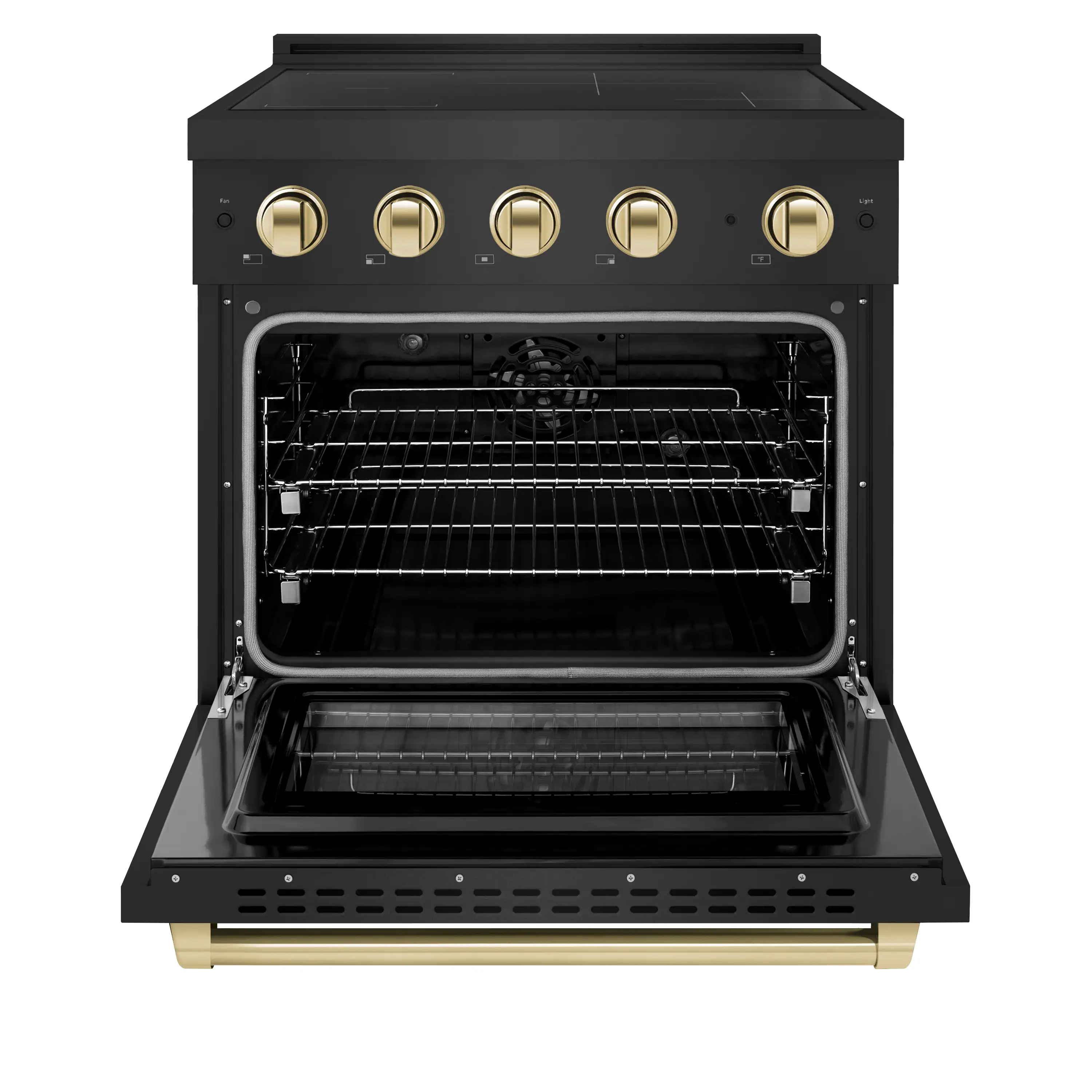 ZLINE Autograph Edition 30 in. 4.2 cu. ft. Paramount Induction Range with 4 Element Cooktop and Electric Convection Oven in Black Stainless Steel with Polished Gold Accents (SINRBZ-30-G) - Image 2
