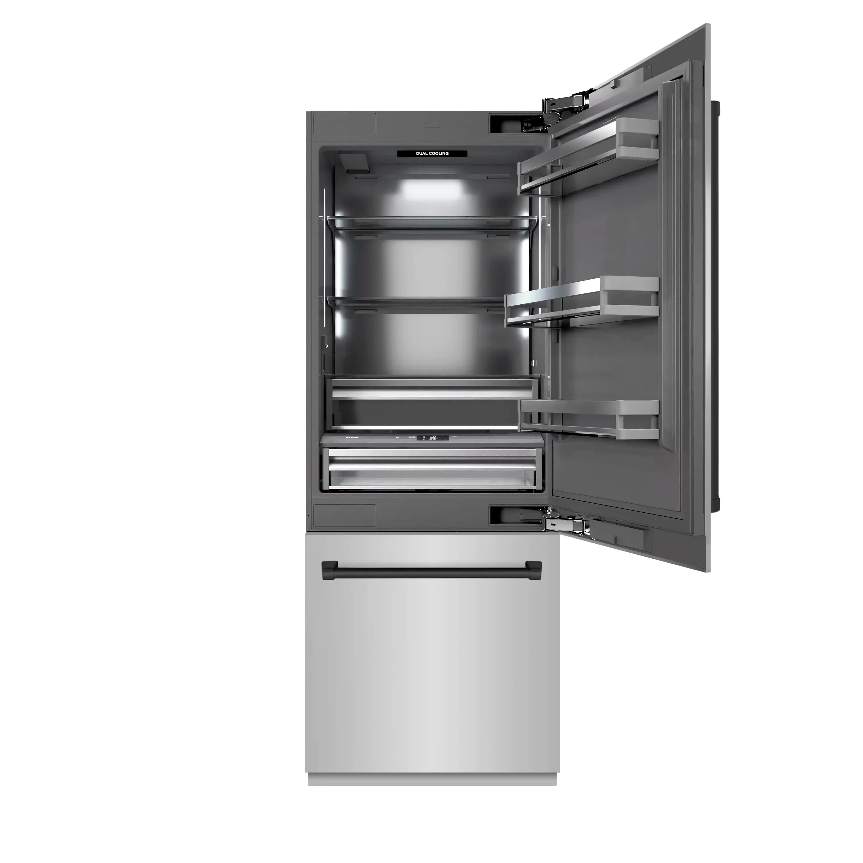 ZLINE Autograph Edition 30-Inch 16.1 Cu. Ft. Built-In Bottom Freezer Refrigerator with Water Dispenser and Ice Maker in Stainless Steel with Graphite Gray Interior and Matte Black Accents (GRBIVZ-304-30MB) - Image 2