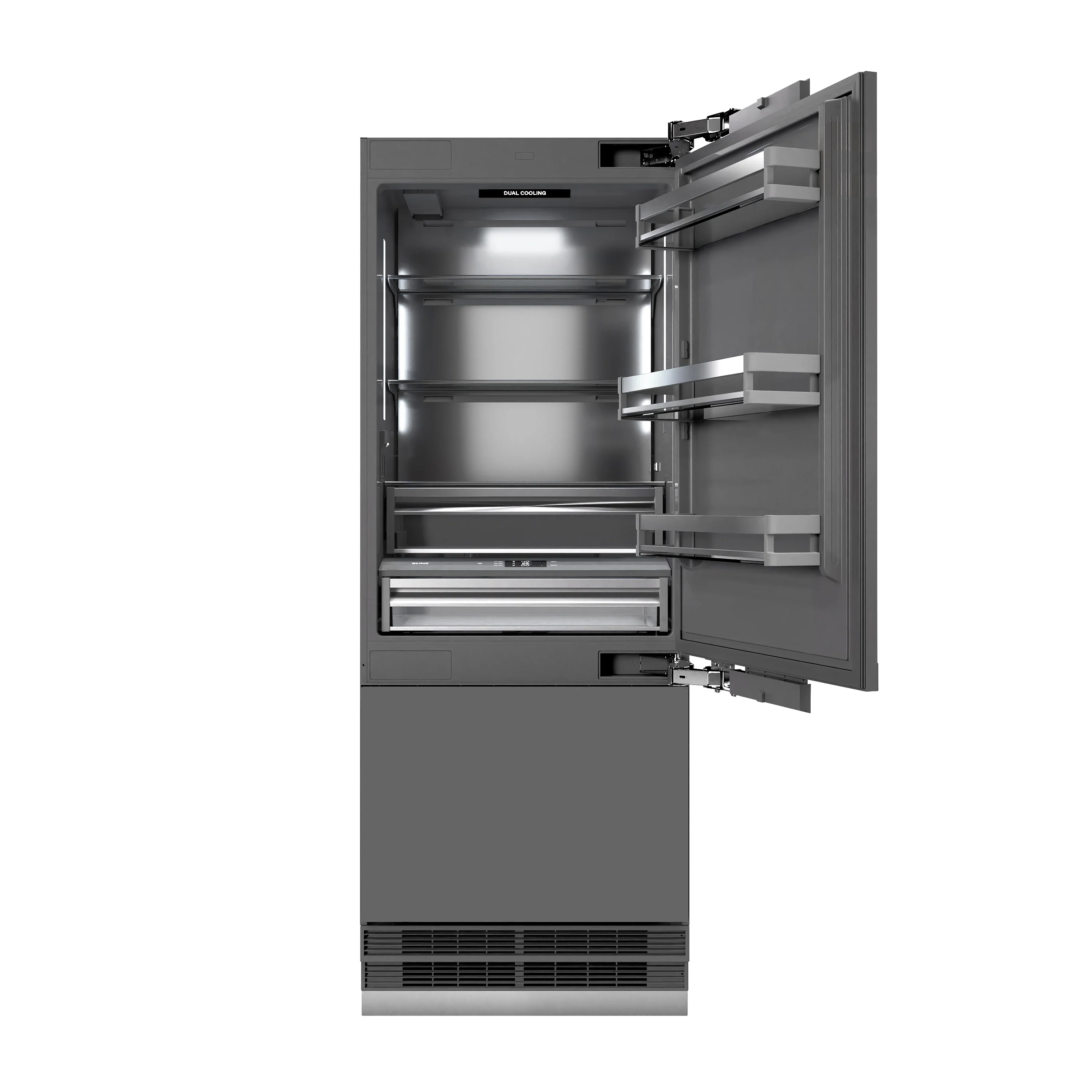 ZLINE Autograph Edition 30-Inch 16.1 Cu. Ft. Built-In Bottom Freezer Refrigerator with Water Dispenser and Ice Maker with Graphite Gray Interior in Panel Ready and Matte Black Accents (GRBIVZ-30-MB) - Image 4