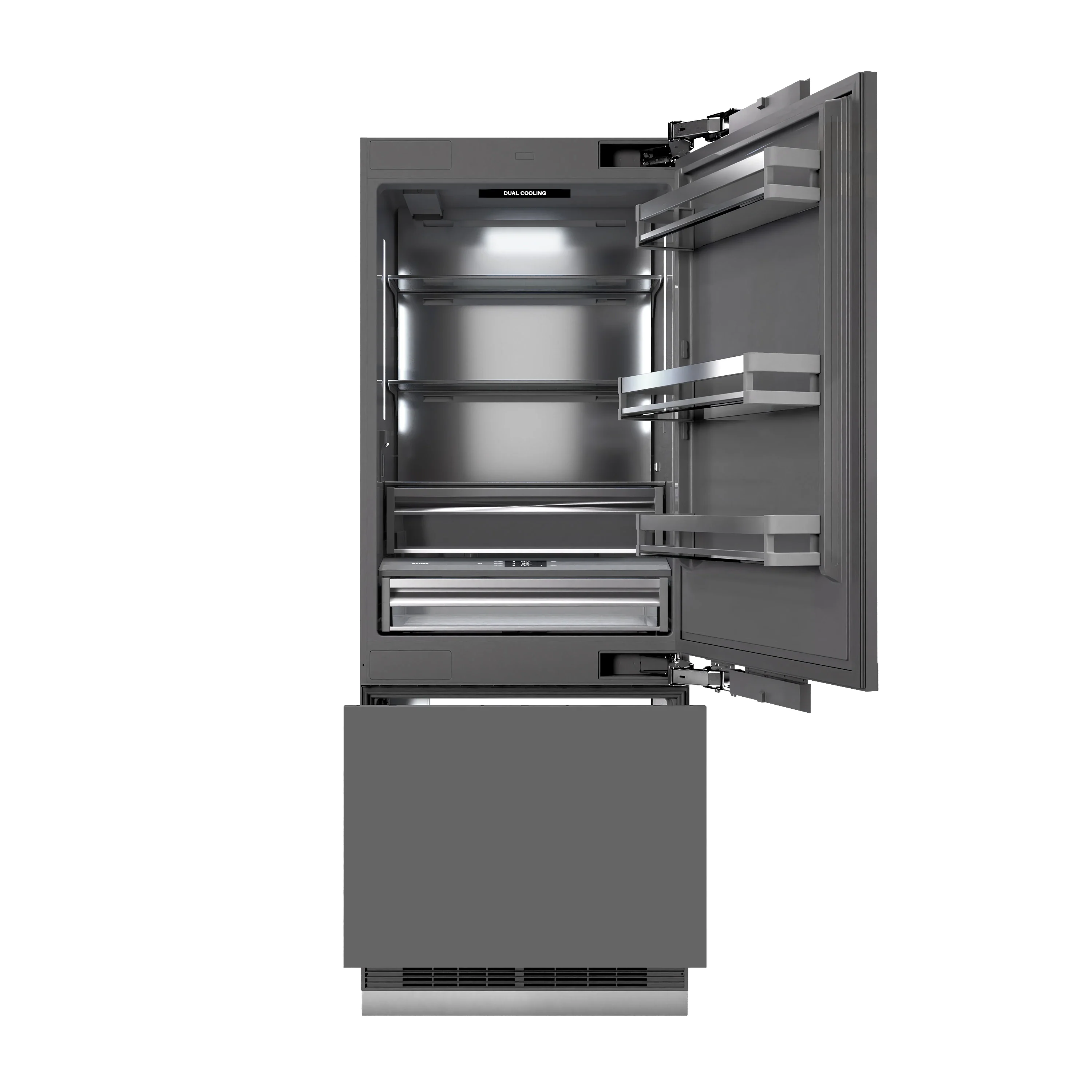 ZLINE Autograph Edition 30-Inch 16.1 Cu. Ft. Built-In Bottom Freezer Refrigerator with Water Dispenser and Ice Maker with Graphite Gray Interior in Panel Ready and Matte Black Accents (GRBIVZ-30-MB) - Image 5