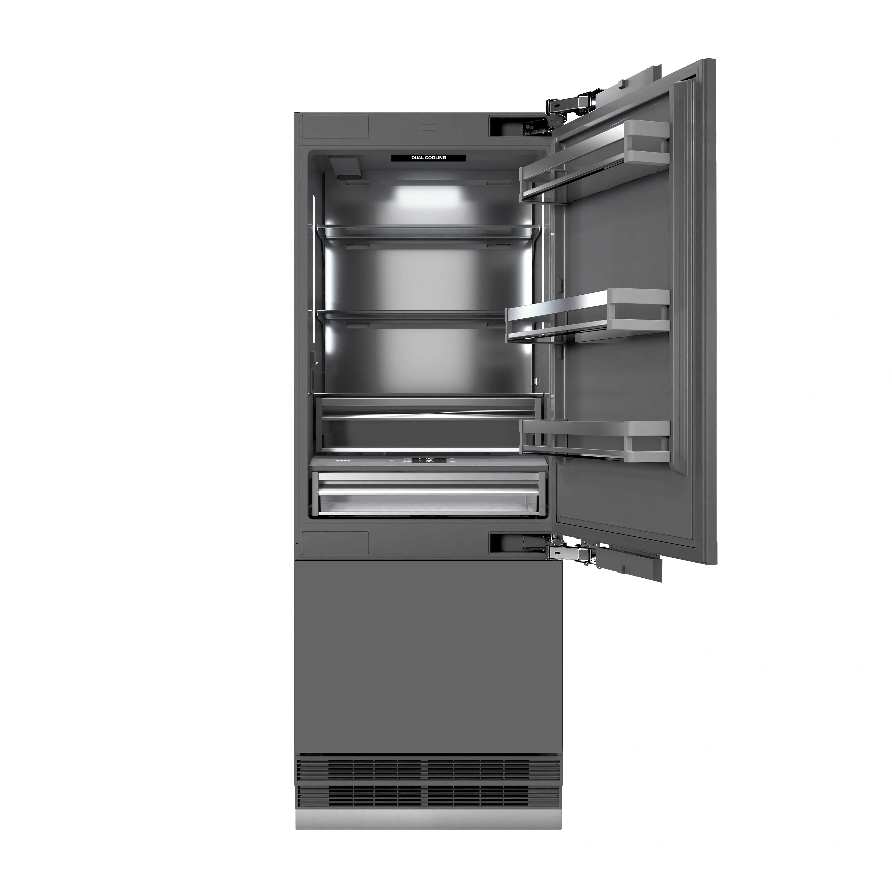 ZLINE Autograph Edition 30-Inch 16.1 Cu. Ft. Built-In Bottom Freezer Refrigerator with Water Dispenser and Ice Maker with Graphite Gray Interior in Panel Ready and Champagne Bronze Accents (GRBIVZ-30-CB) - Image 4