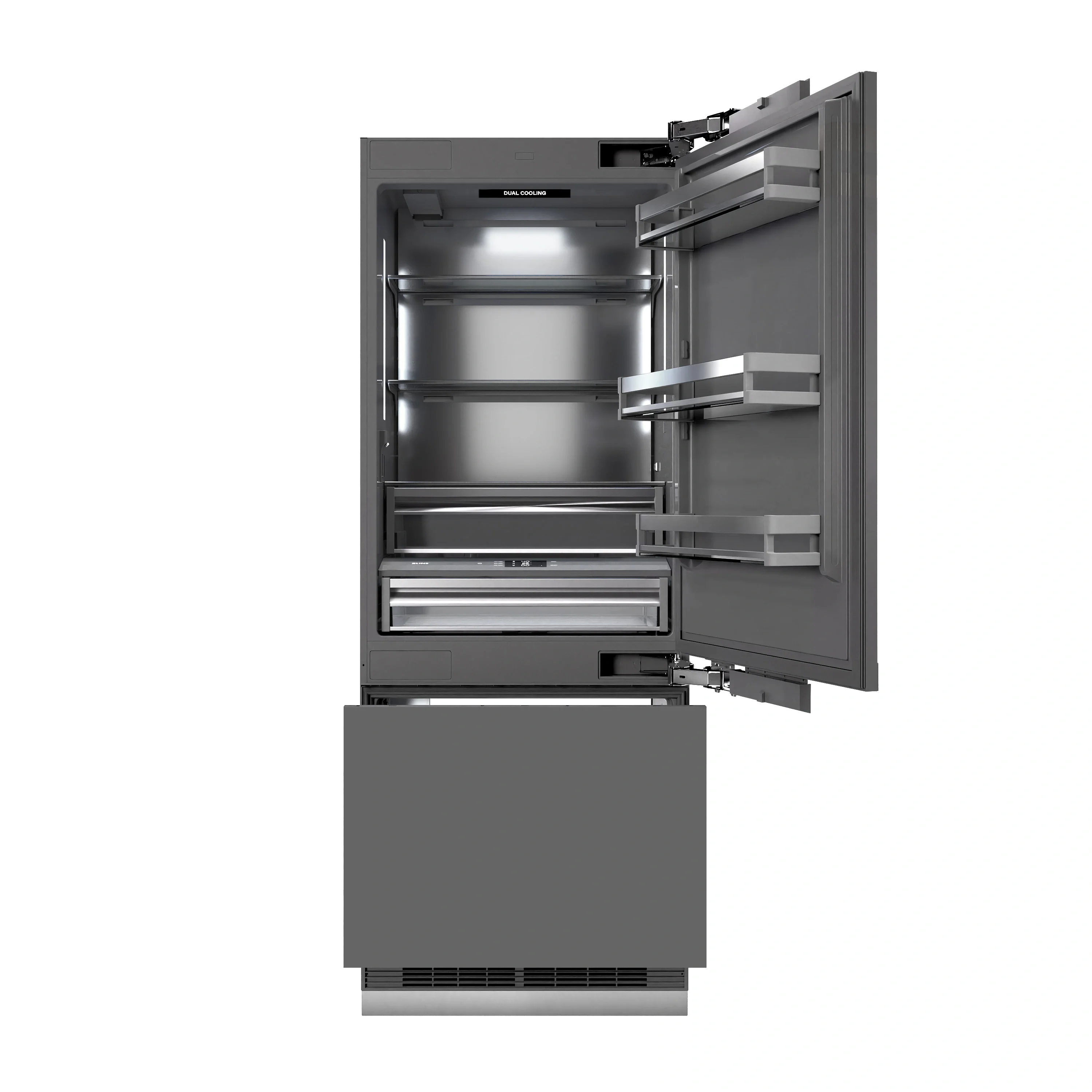 ZLINE Autograph Edition 30-Inch 16.1 Cu. Ft. Built-In Bottom Freezer Refrigerator with Water Dispenser and Ice Maker with Graphite Gray Interior in Panel Ready and Champagne Bronze Accents (GRBIVZ-30-CB) - Image 5
