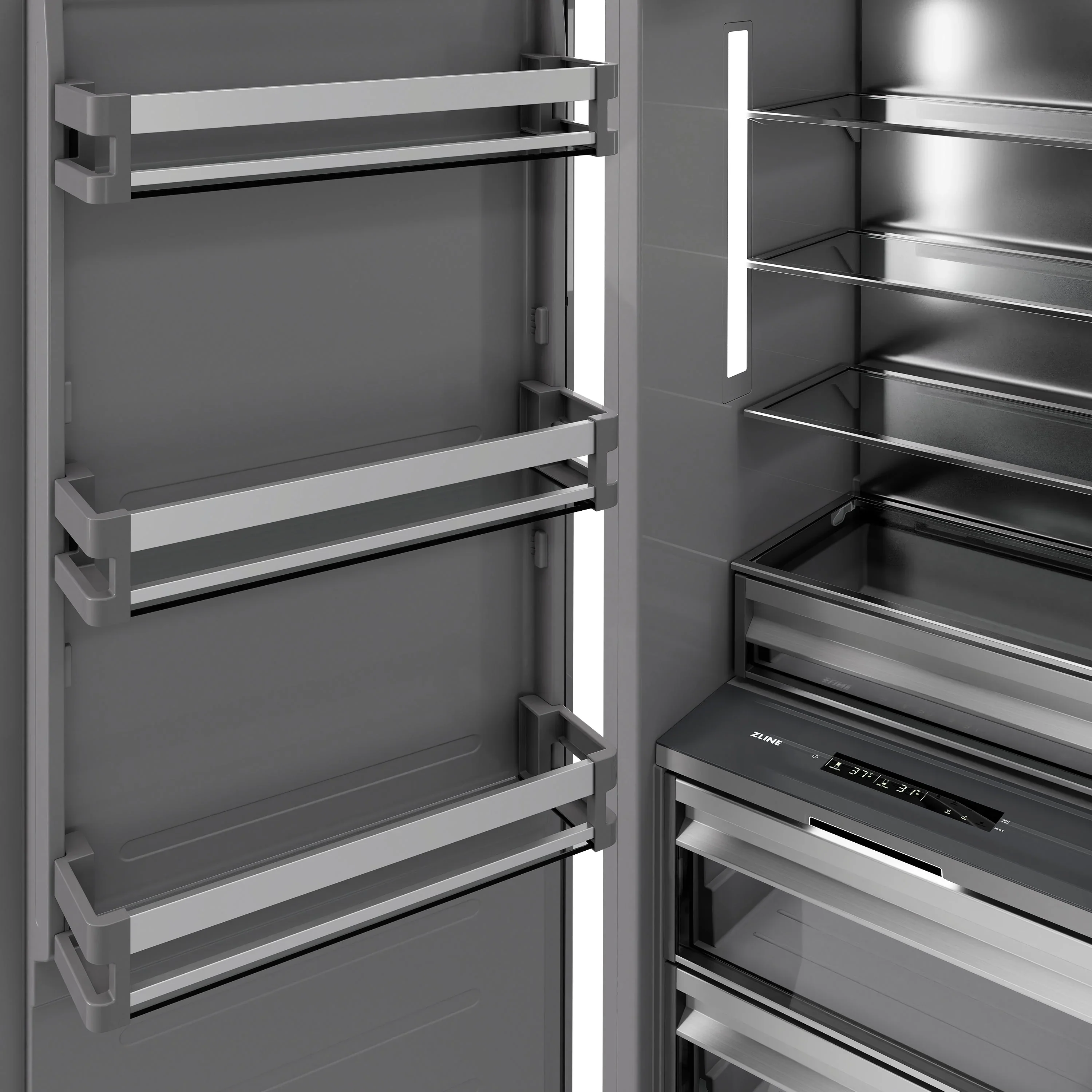ZLINE Autograph Edition 30-Inch 16.7 Cu. Ft. Column Refrigerator in Satin Stainless Steel with Graphite Gray Interior and Polished Gold Accents (RCRVZ-SN-30-G) - Image 5