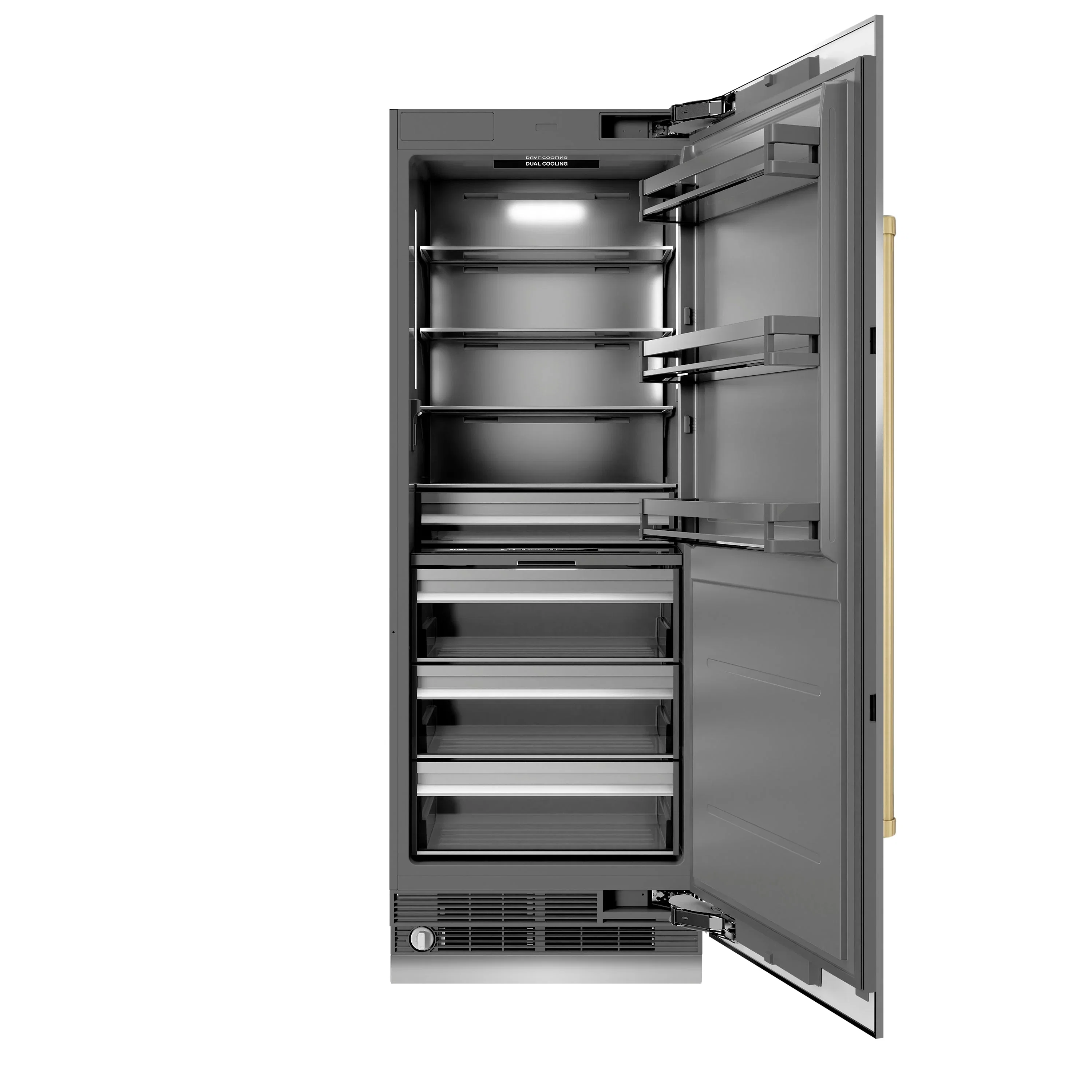 ZLINE Autograph Edition 30-Inch 16.7 Cu. Ft. Column Refrigerator in Stainless Steel with Graphite Gray Interior and Champagne Bronze Accents (RCRVZ-30430-CB) - Image 3
