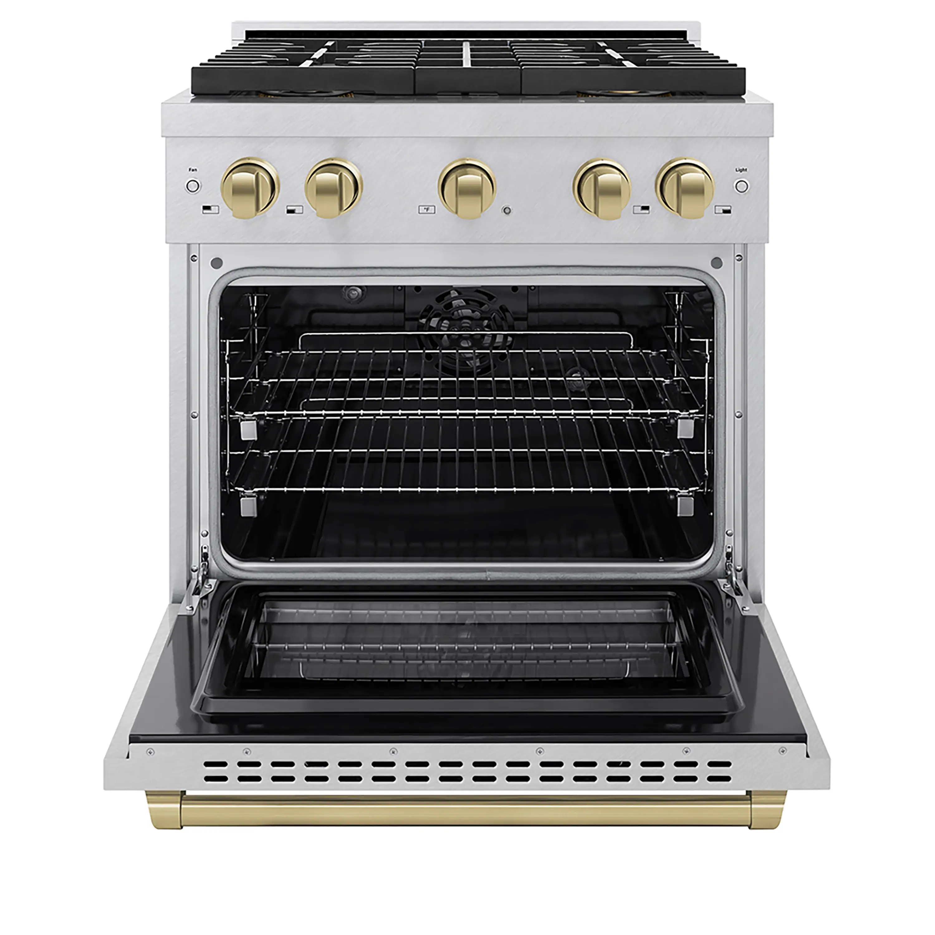 ZLINE Autograph Edition 30-Inch 4.2 cu. ft. Paramount Dual Fuel Range with 4 Burner DuoPro™ Cooktop and Electric Convection Oven in Satin Stainless Steel and Champagne Bronze Accents (PSDRSZ-30-CB) - Image 2