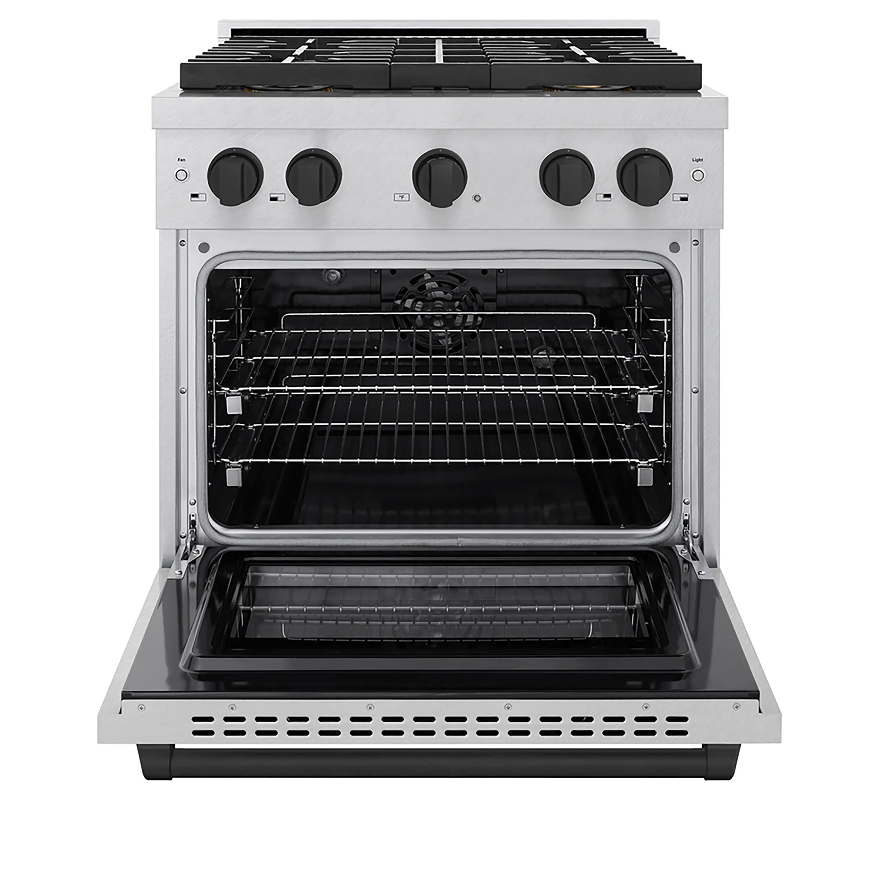 ZLINE Autograph Edition 30-Inch 4.2 cu. ft. Paramount Dual Fuel Range with 4 Burner DuoPro™ Cooktop and Electric Convection Oven in Satin Stainless Steel and Matte Black Accents (PSDRSZ-30-MB) - Image 2