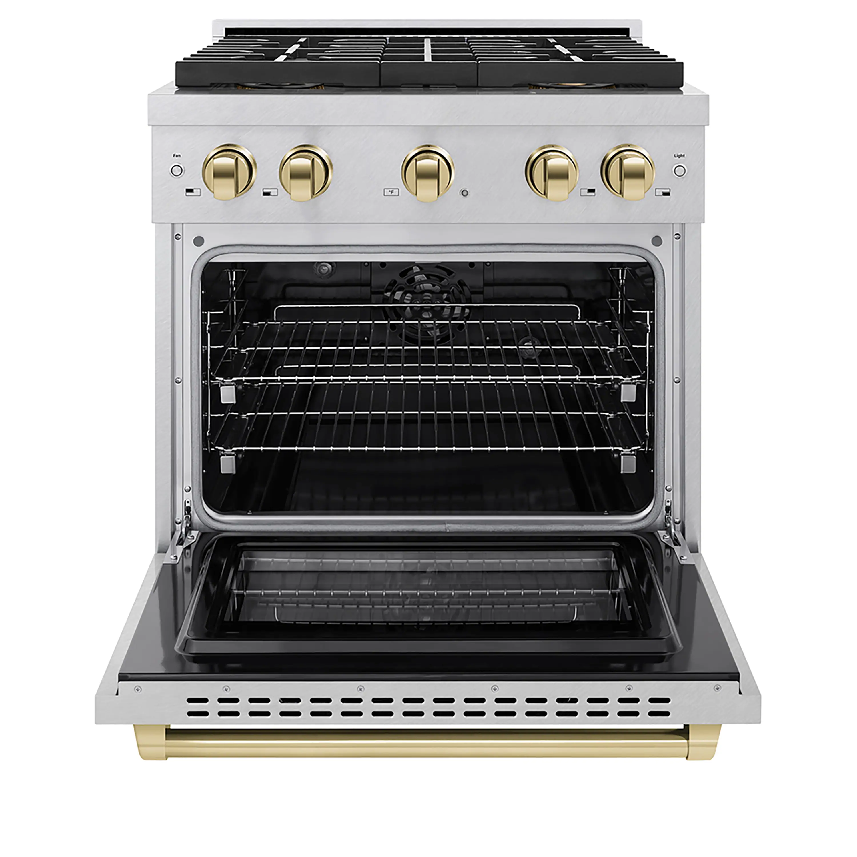 ZLINE Autograph Edition 30-Inch 4.2 cu. ft. Paramount Dual Fuel Range with 4 Burner DuoPro™ Cooktop and Electric Convection Oven in Satin Stainless Steel and Polished Gold Accents (PSDRSZ-30-G) - Image 2