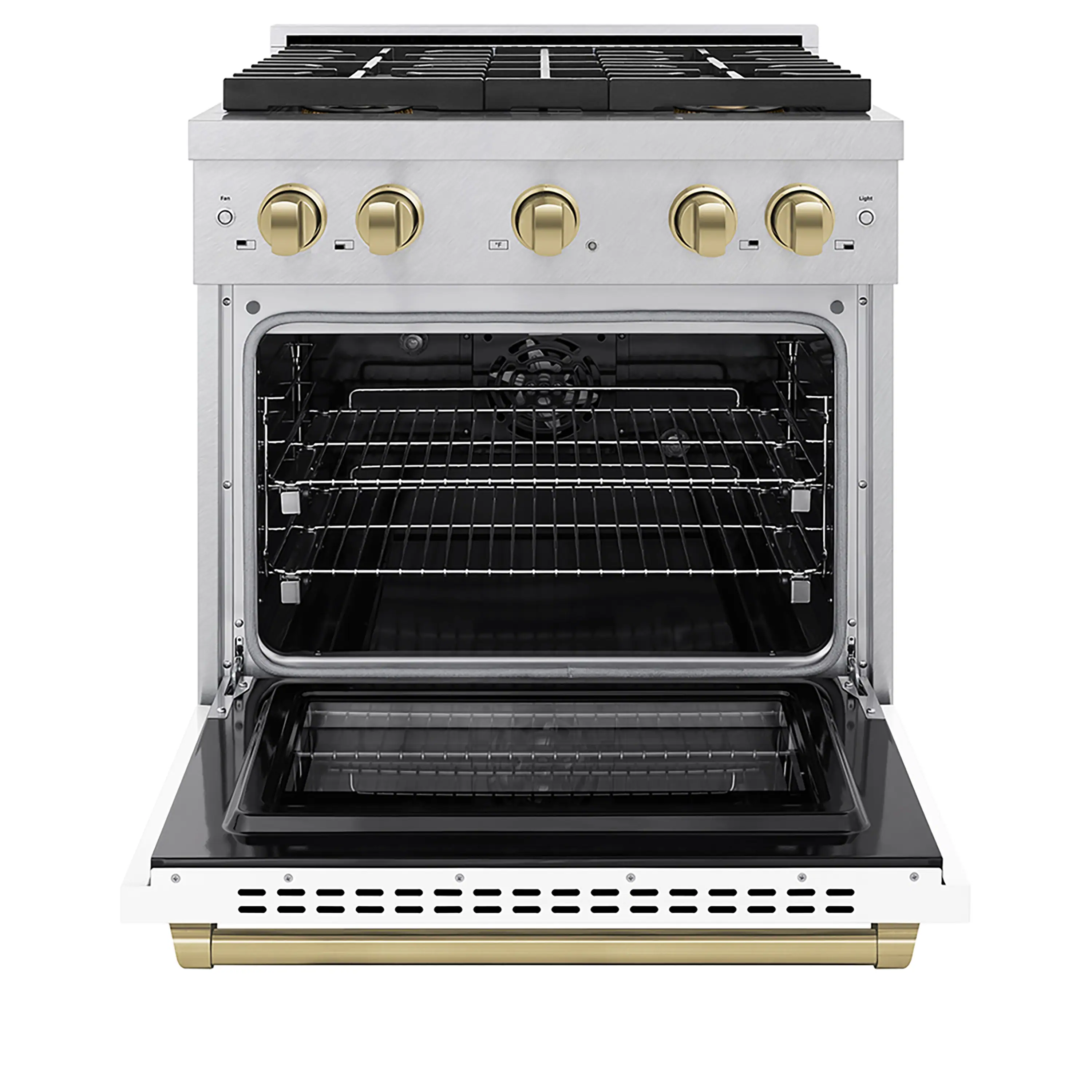 ZLINE Autograph Edition 30-Inch 4.2 cu. ft. Paramount Dual Fuel Range with 4 Burner DuoPro™ Cooktop and Electric Convection Oven in Satin Stainless Steel with White Matte Door and Champagne Bronze Accents (PSDRSZ-WM-30-CB) - Image 2